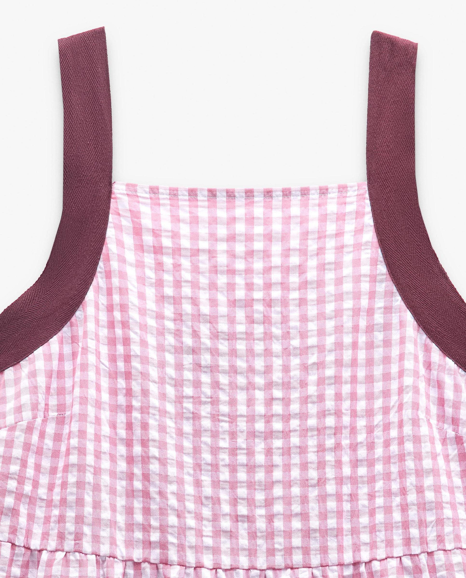 Vestido largo de tirantes con estampado vichy - Parfois - Rosa Rosa-5