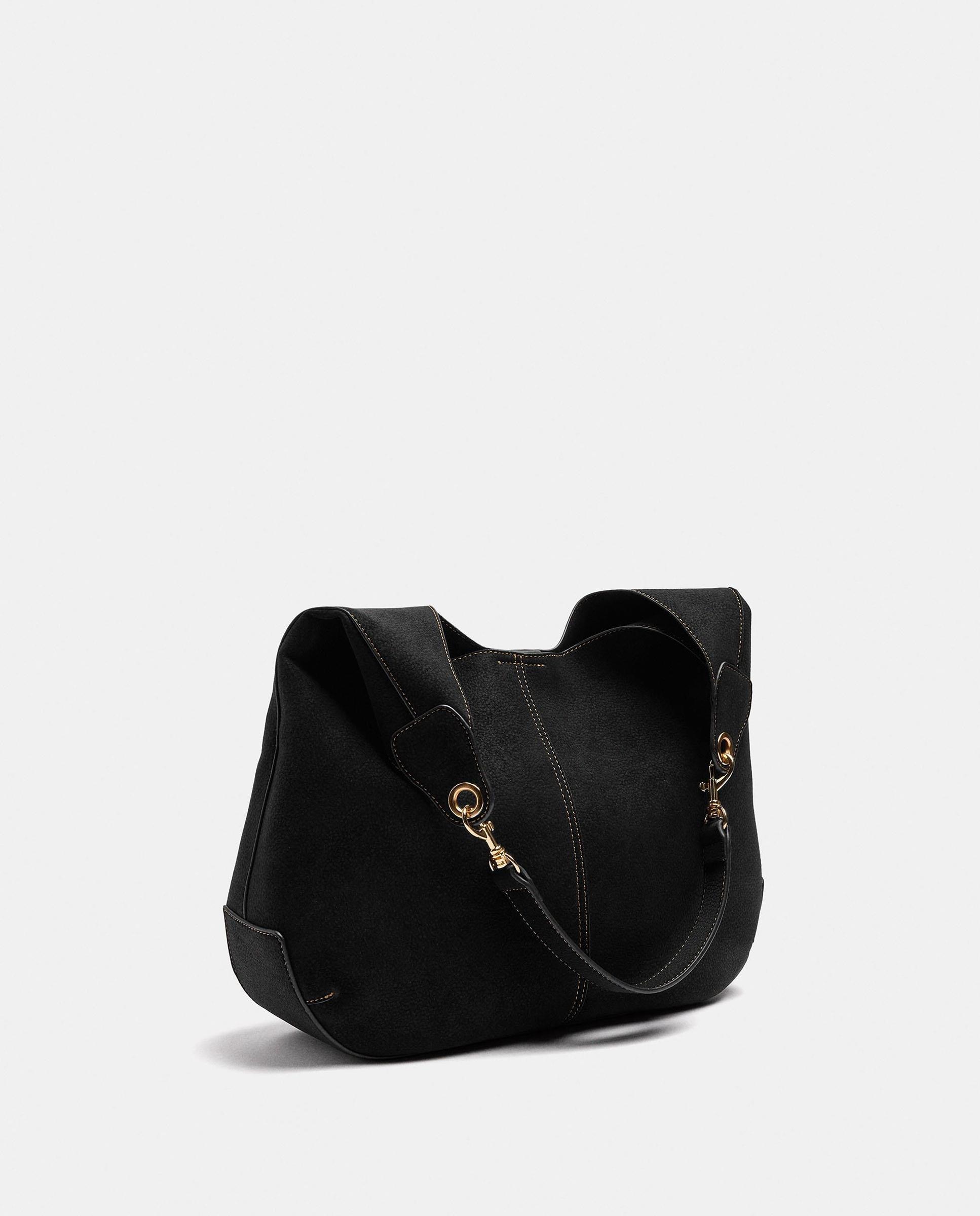 Bolso de hombro grande con cierre imantado en liso - Parfois - Negro Negro-4