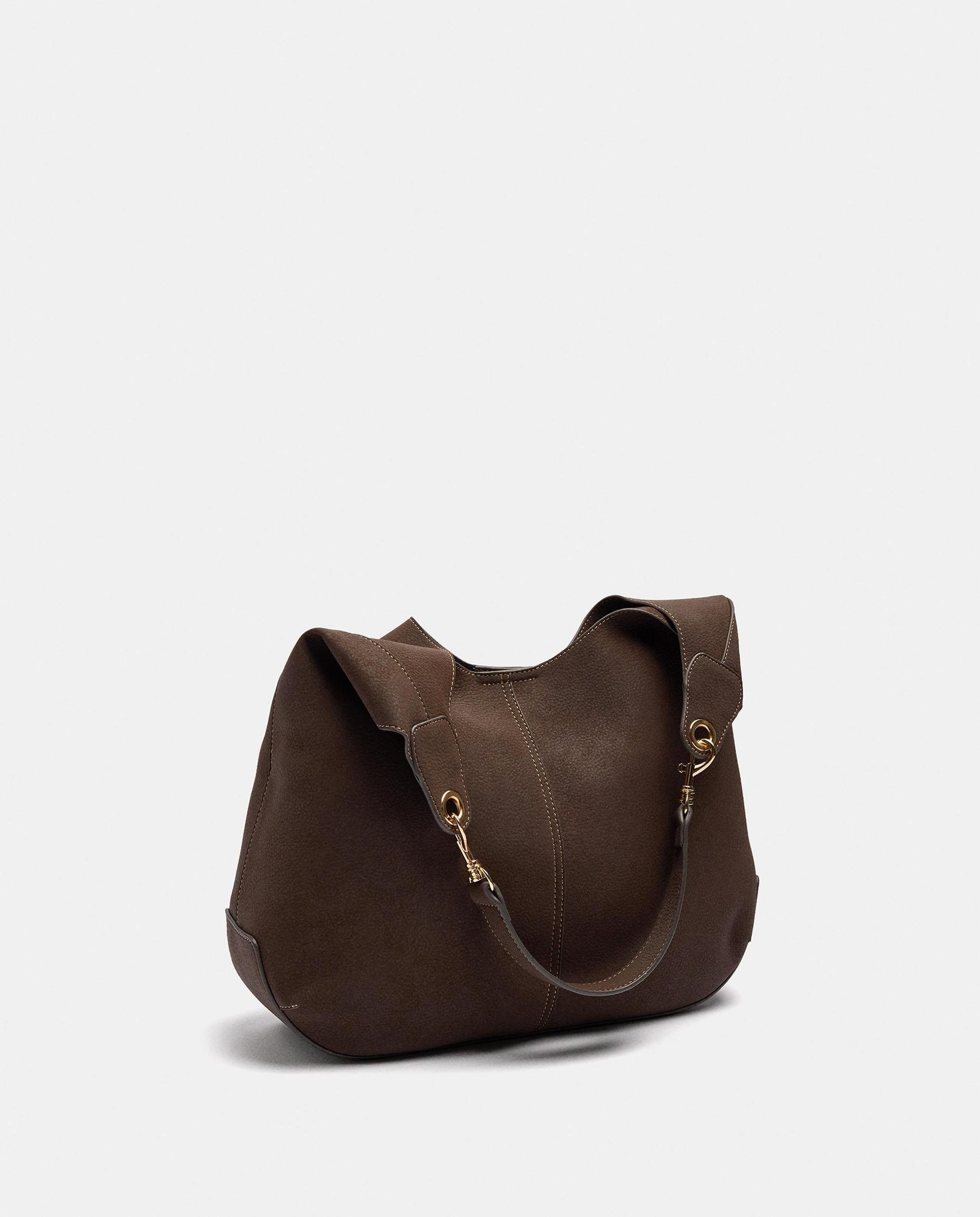 Bolso de hombro grande con cierre imantado en liso - Parfois - Marrón oscuro Marrón oscuro-2