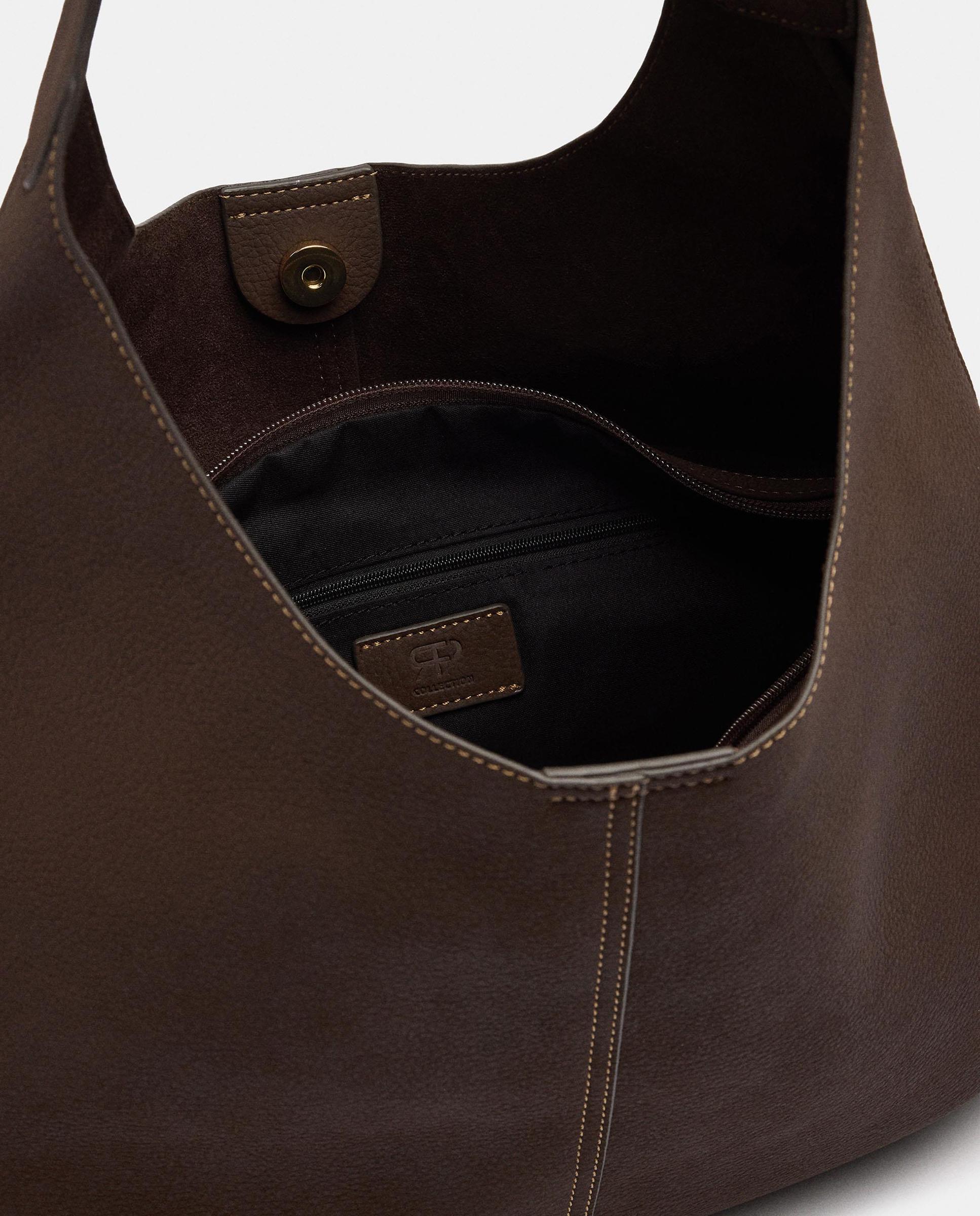 Bolso de hombro grande con cierre imantado en liso - Parfois - Marrón oscuro Marrón oscuro-4