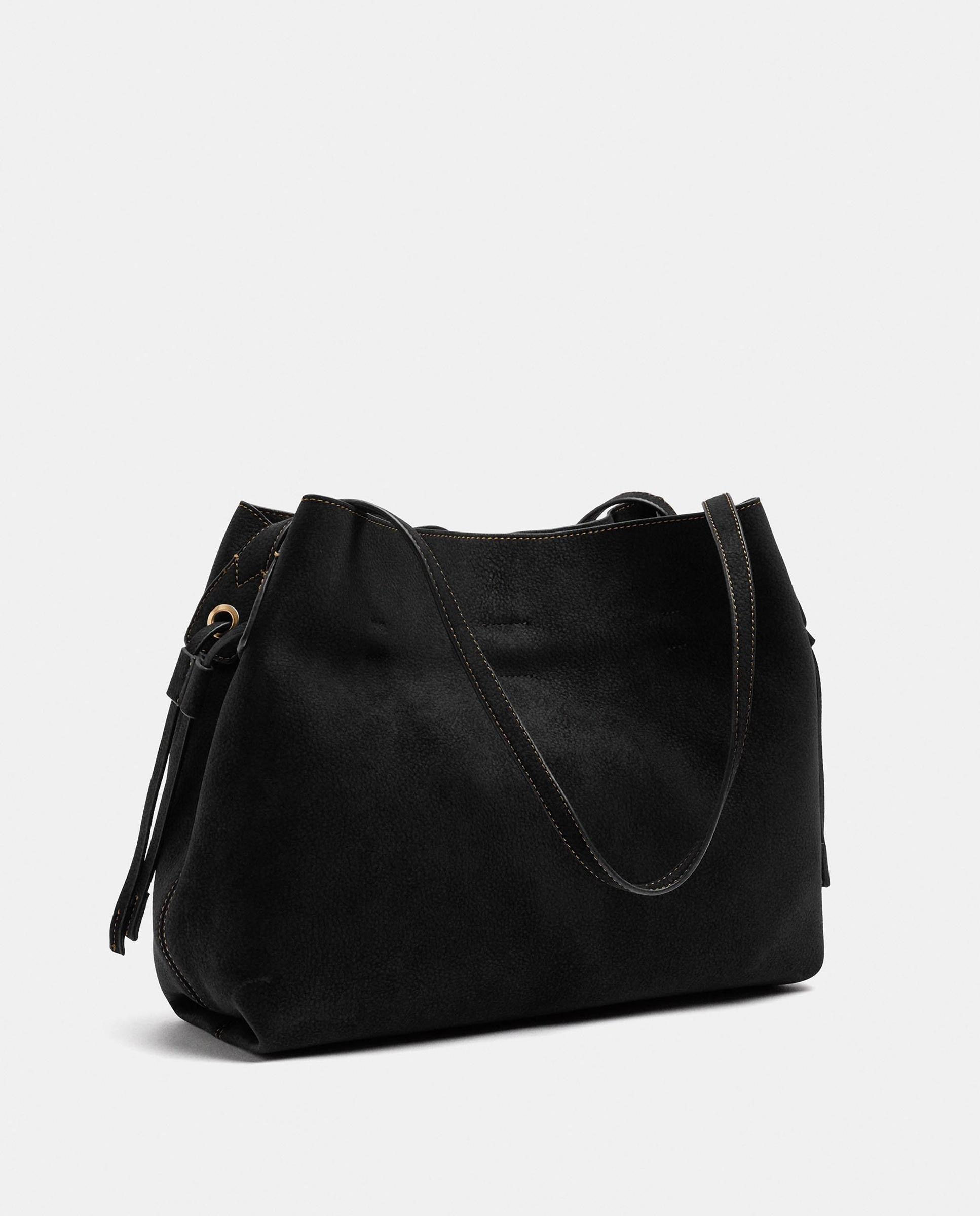 Shopper grande con cierre de cremallera en liso - Parfois - Negro Negro-4