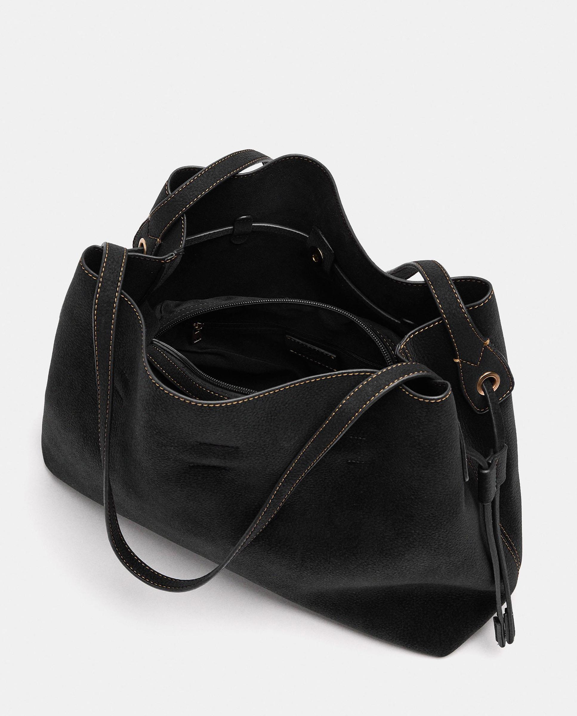 Shopper grande con cierre de cremallera en liso - Parfois - Negro Negro-5