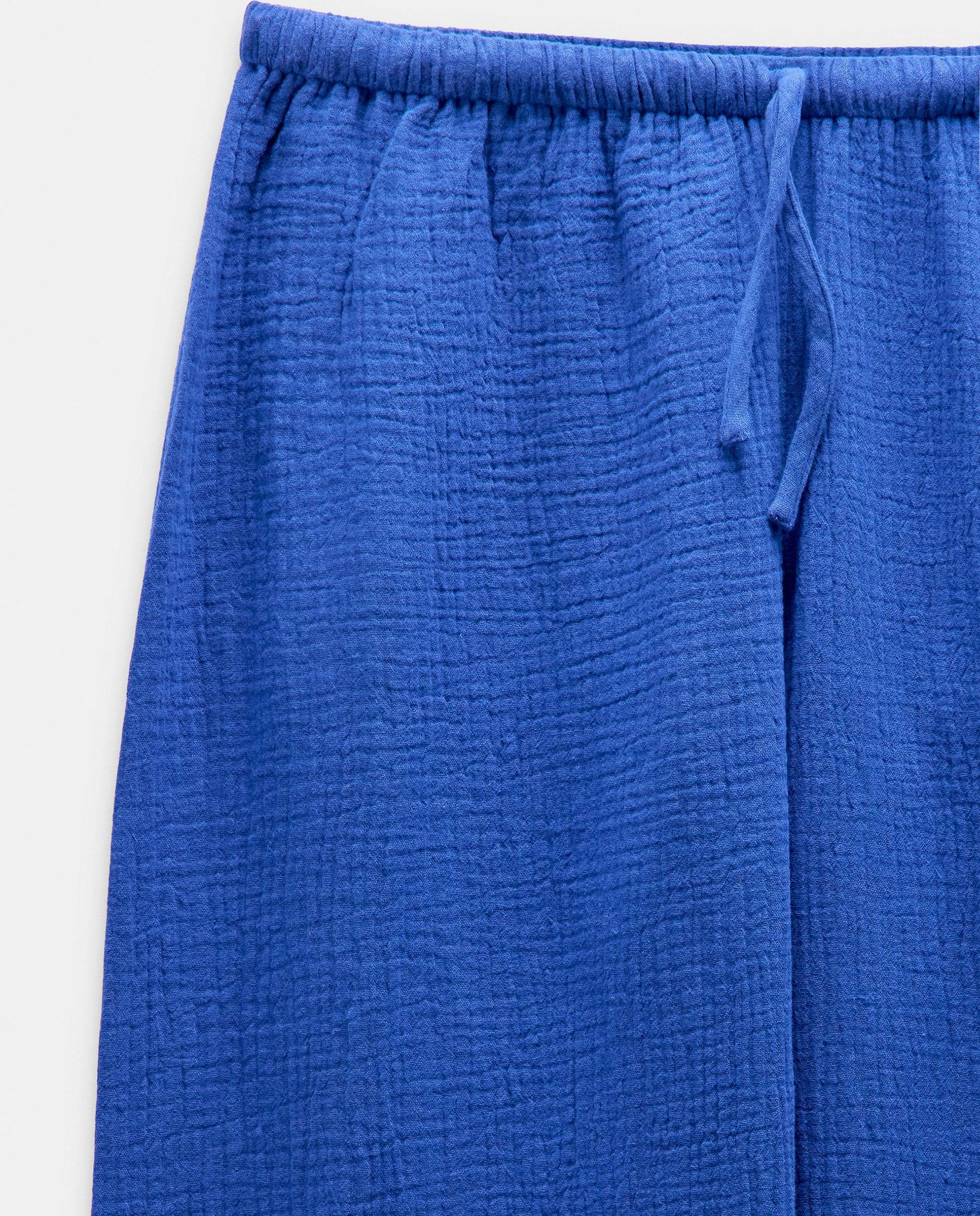 Pantalones anchos de mujer 100% algodón con cierre de cordón en liso - Parfois - Azul Azul-5