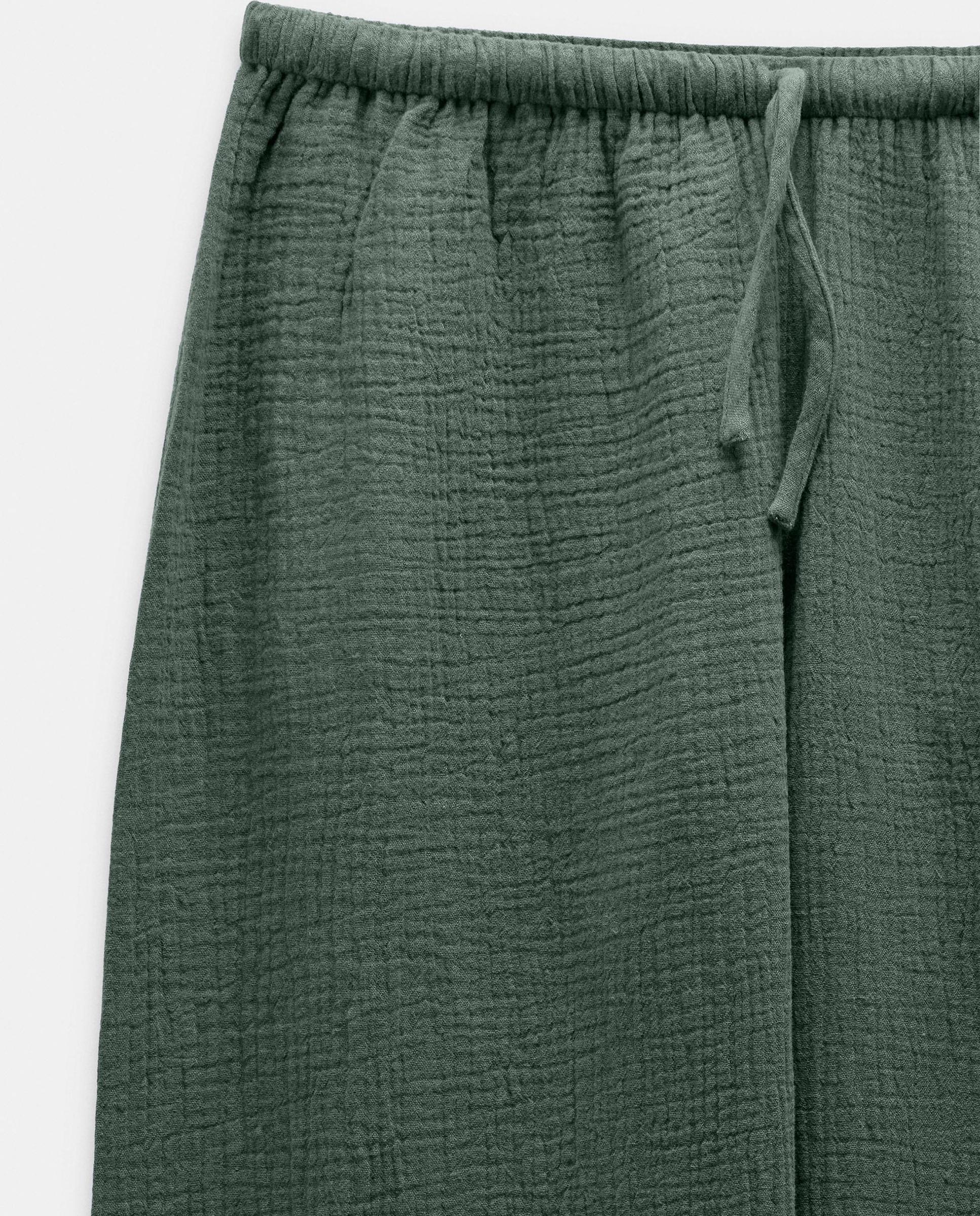 Pantalones anchos de mujer 100% algodón con cierre de cordón en liso - Parfois - Kaki Kaki-6