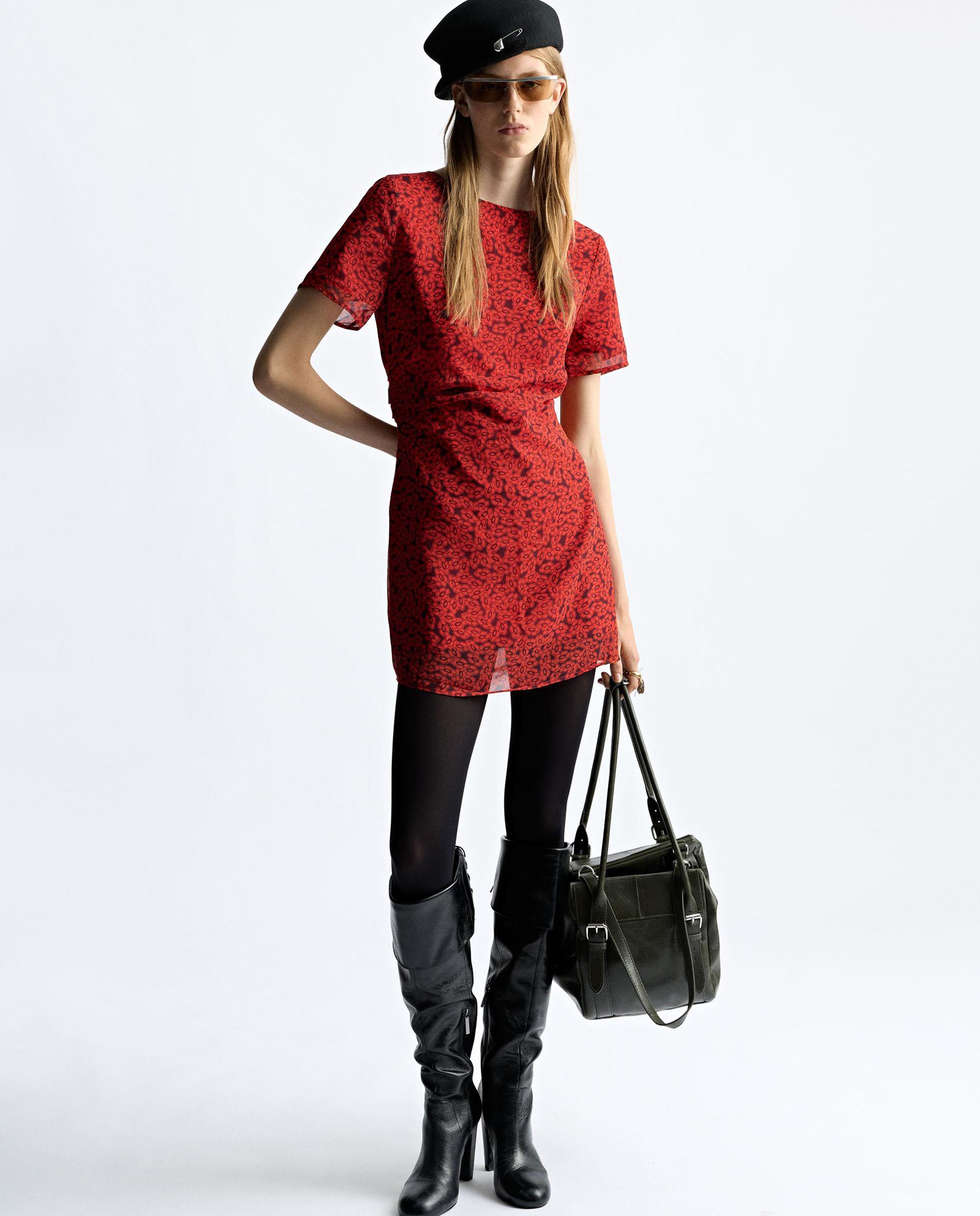 Vestido corto de manga corta con estampado floral - Parfois - Rojo Rojo-1