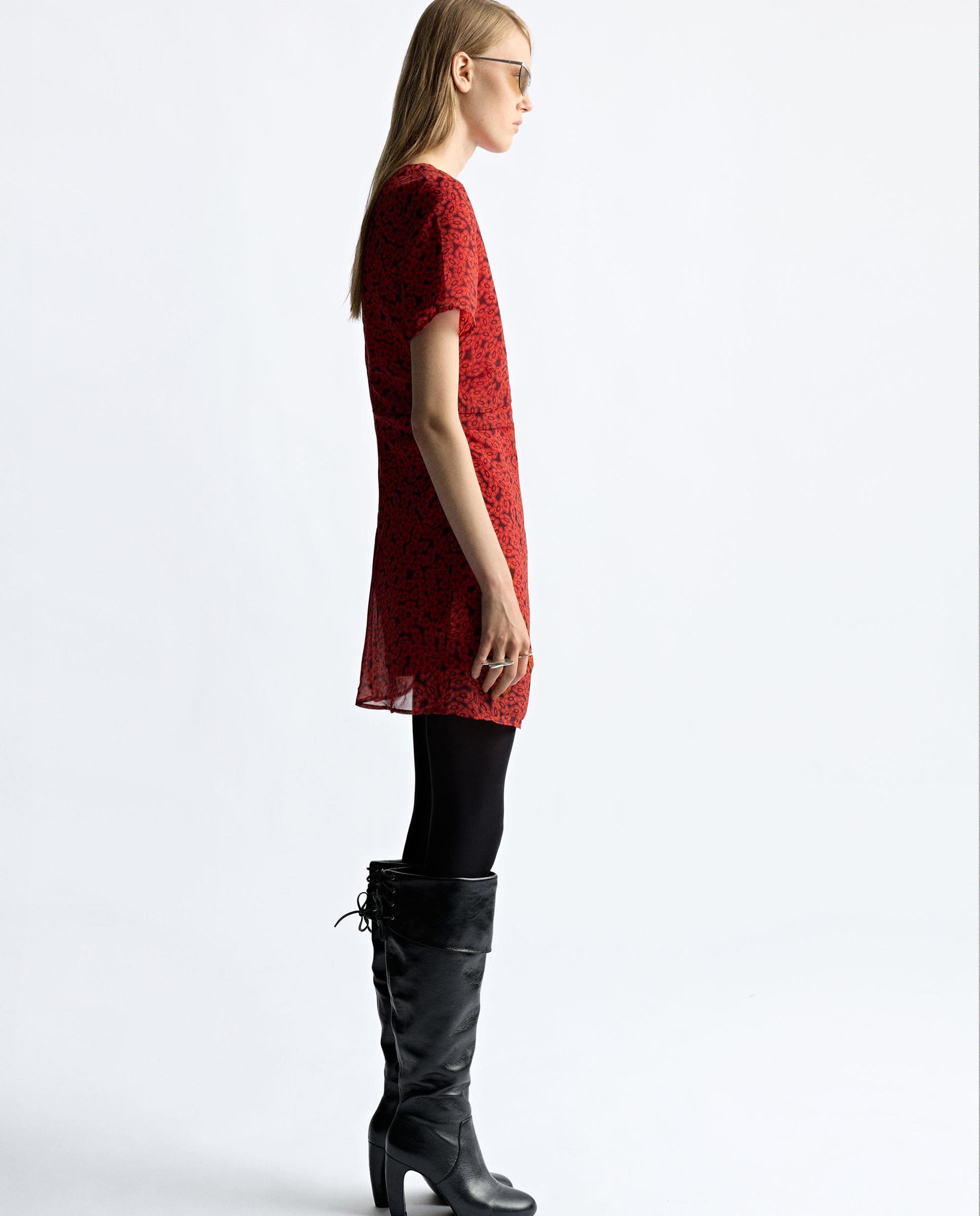 Vestido corto de manga corta con estampado floral - Parfois - Rojo Rojo-3