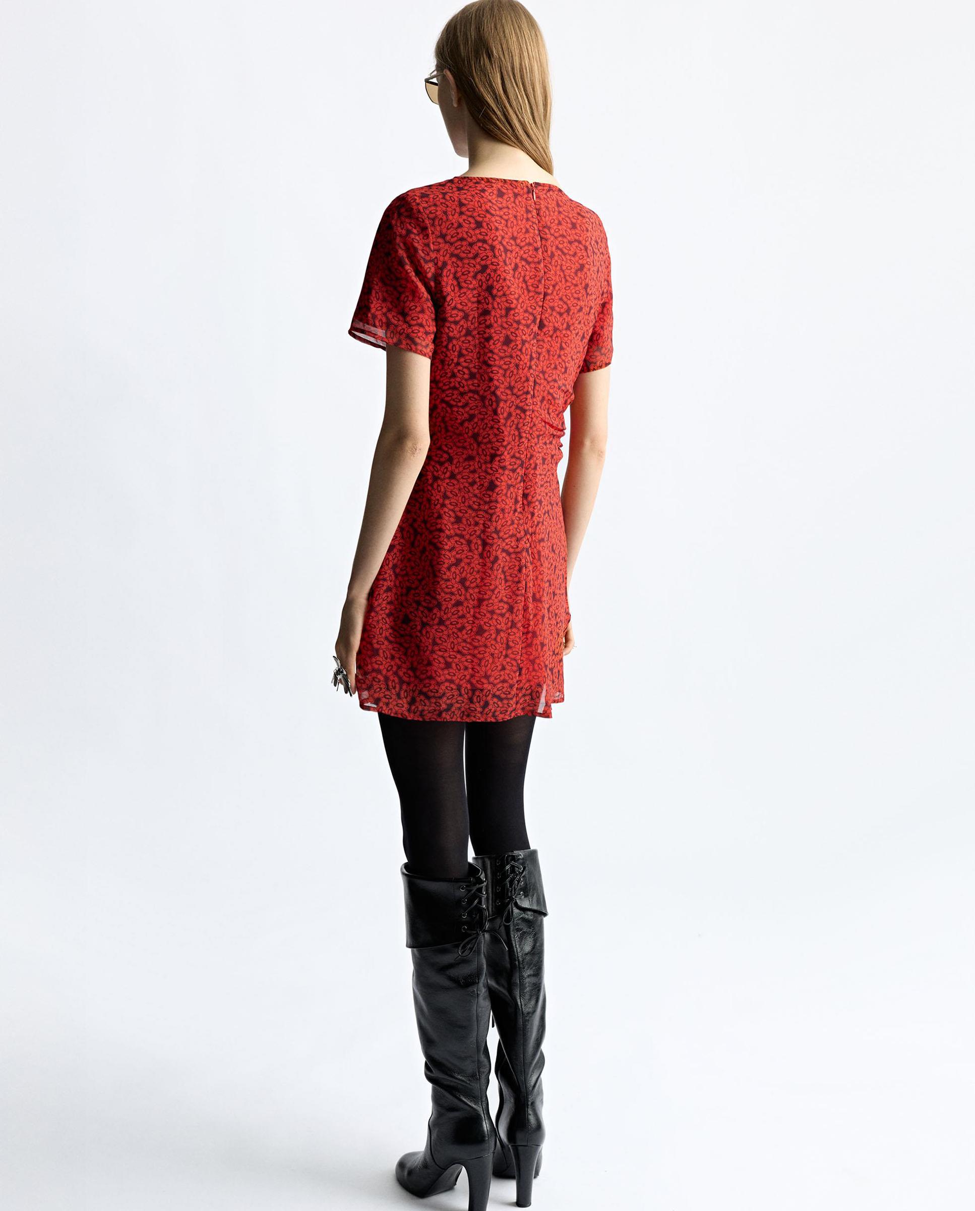 Vestido corto de manga corta con estampado floral - Parfois - Rojo Rojo-4