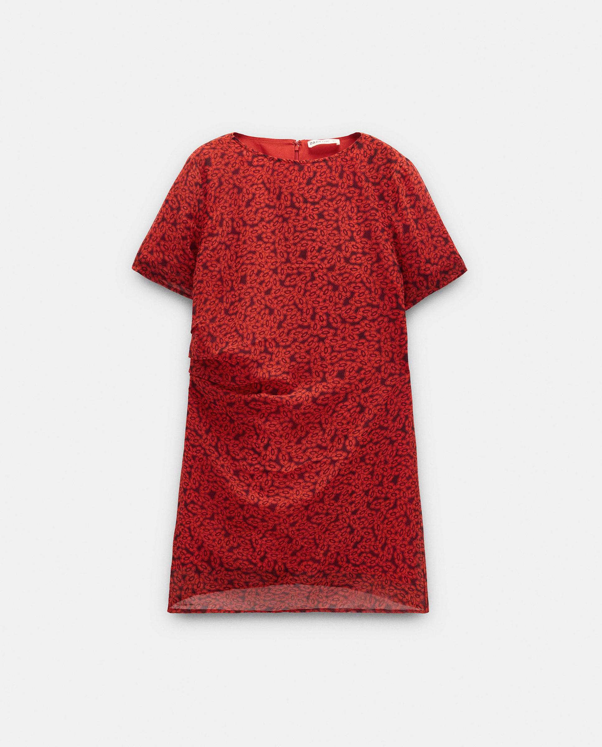 Vestido corto de manga corta con estampado floral - Parfois - Rojo Rojo-6