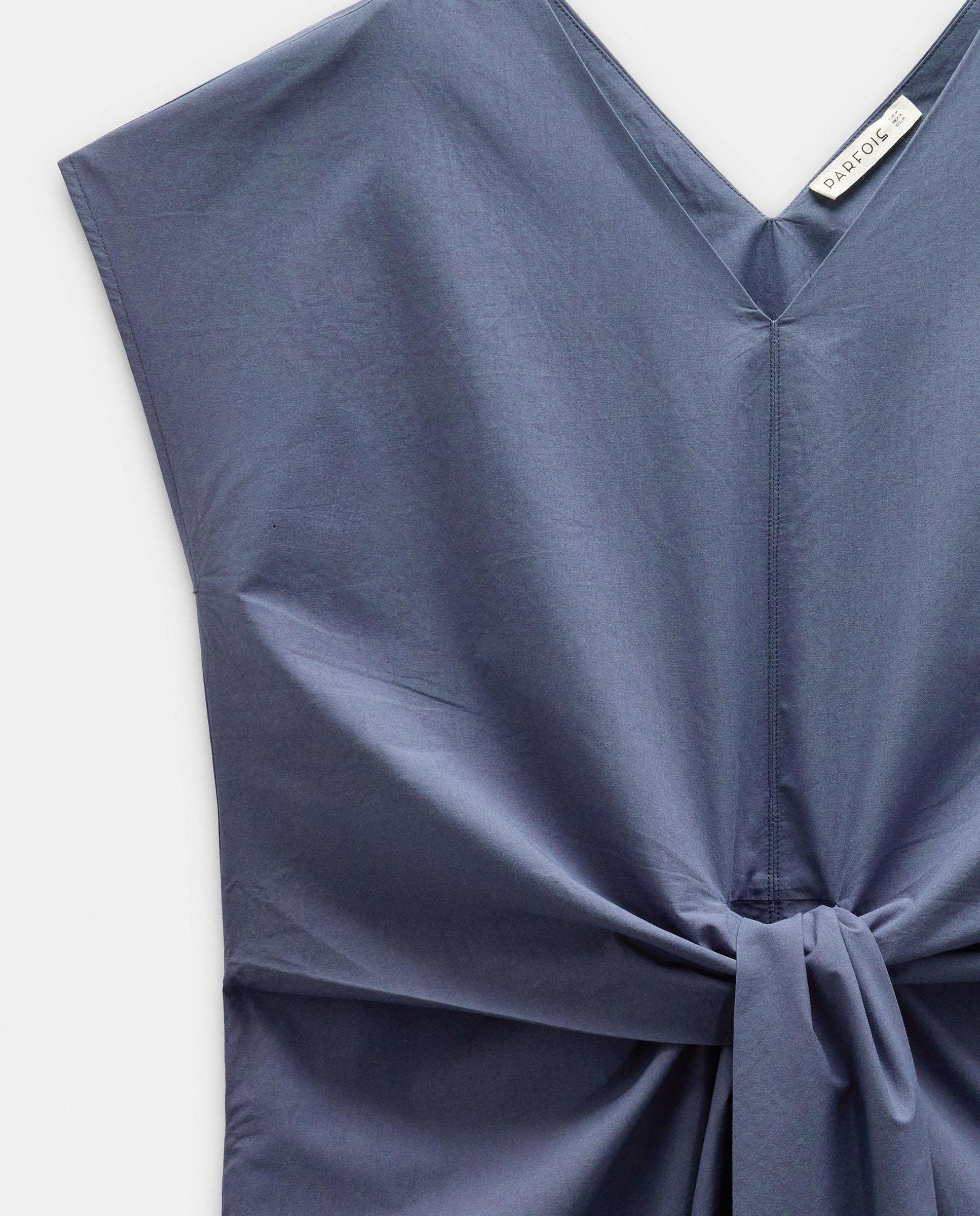 Vestido midi 100% algodón de manga corta con fruncido frontal - Parfois - Azul Azul-4