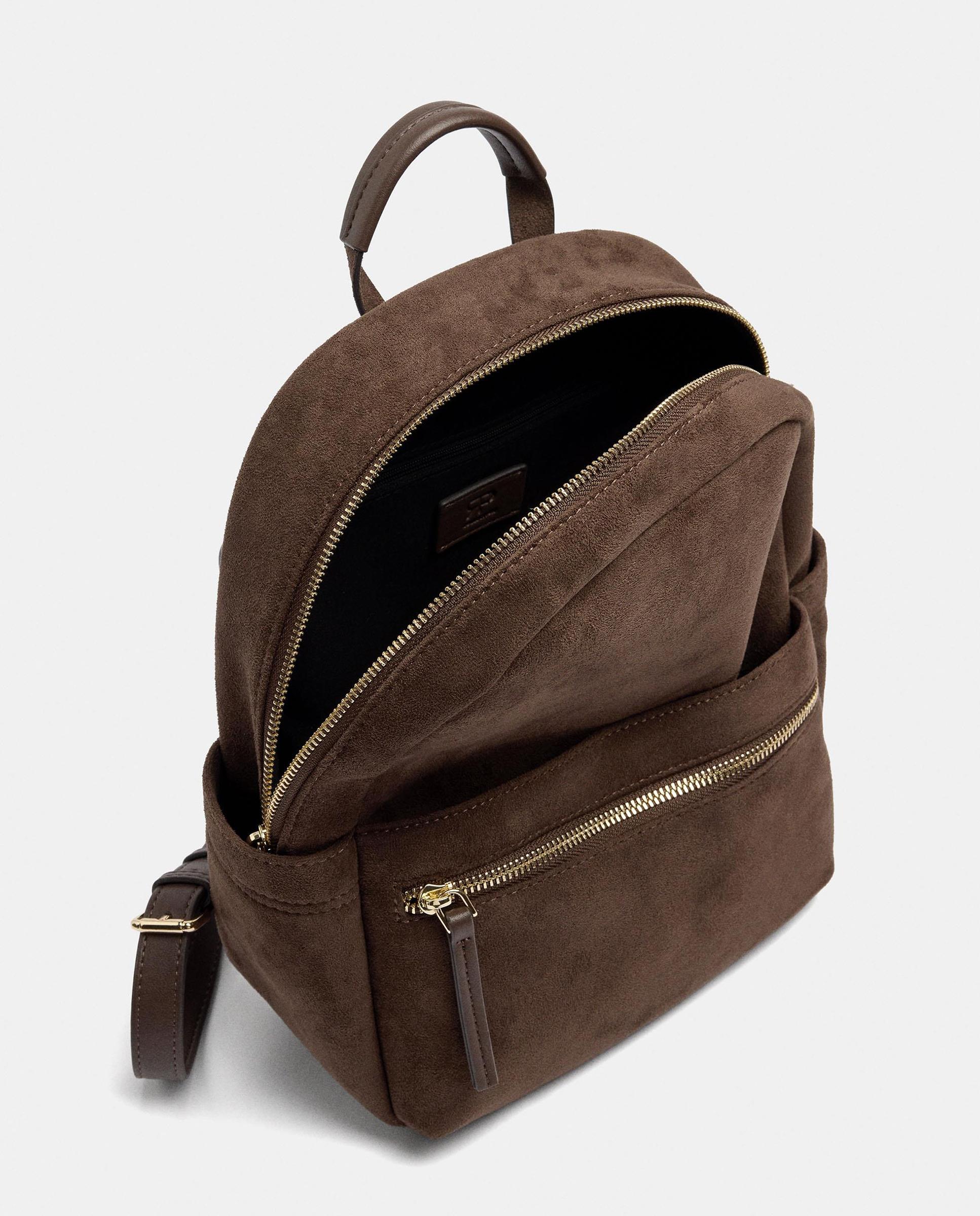 Mochila de mujer con varios compartimentos y cierre de cremallera en liso - Parfois - Marrón Marrón-4