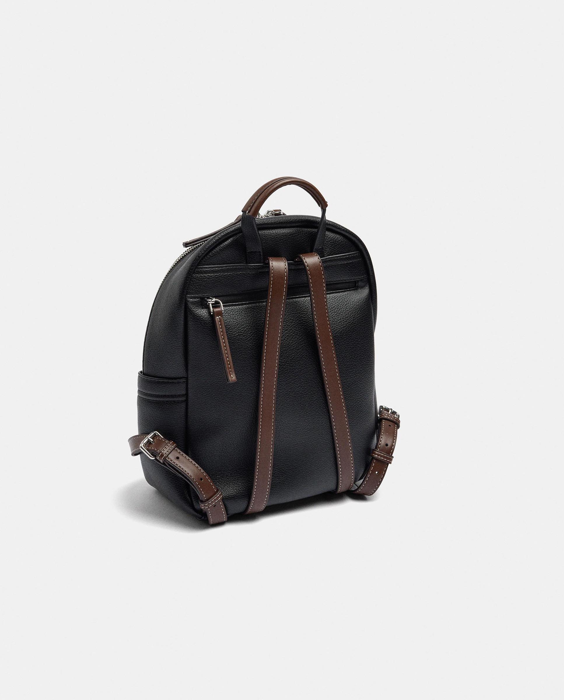 Mochila de mujer con cierre de cremallera y llavero extraíble en liso - Parfois - Negro Negro-2
