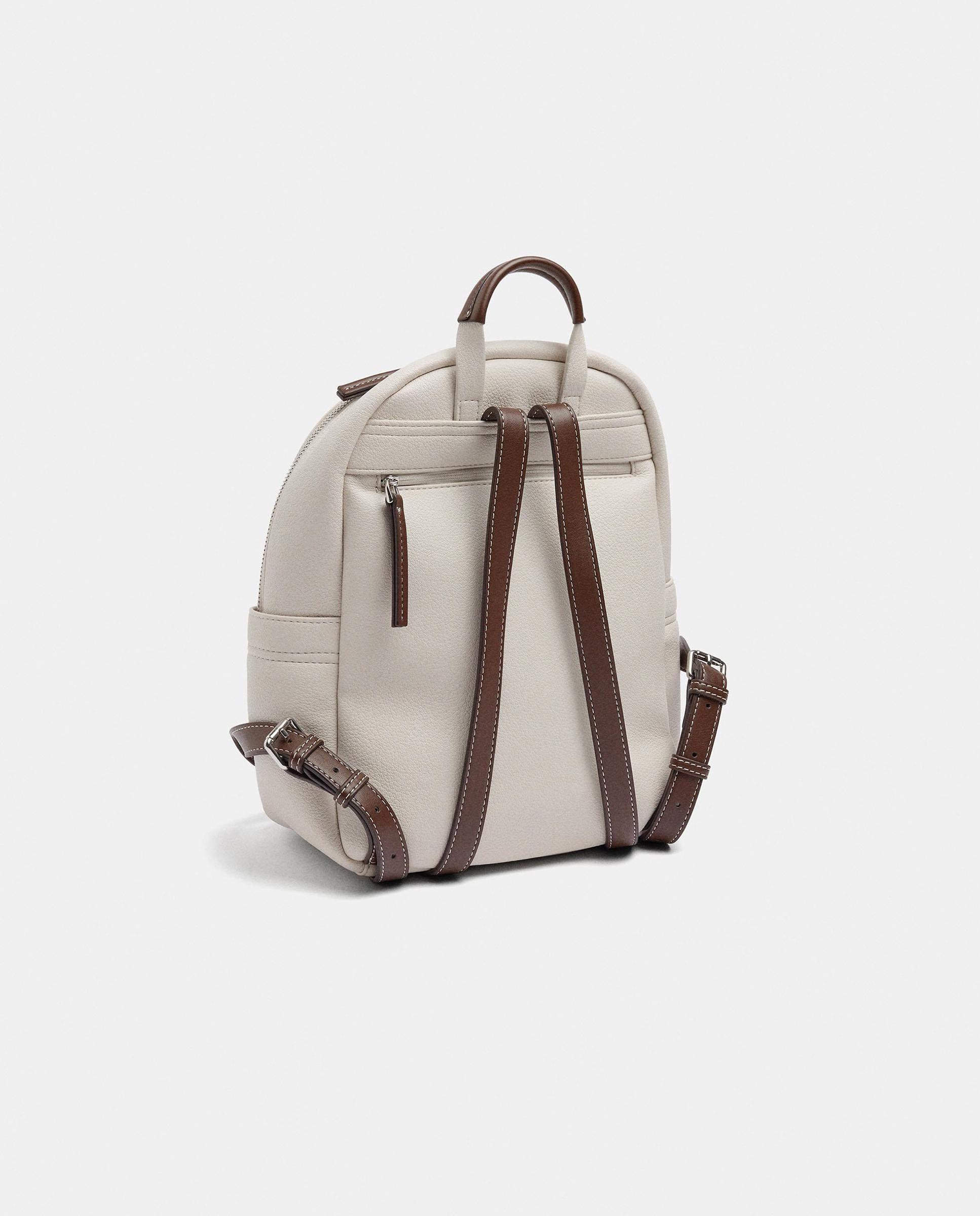 Mochila de mujer con cierre de cremallera y llavero extraíble en liso - Parfois - Crudo Crudo-2