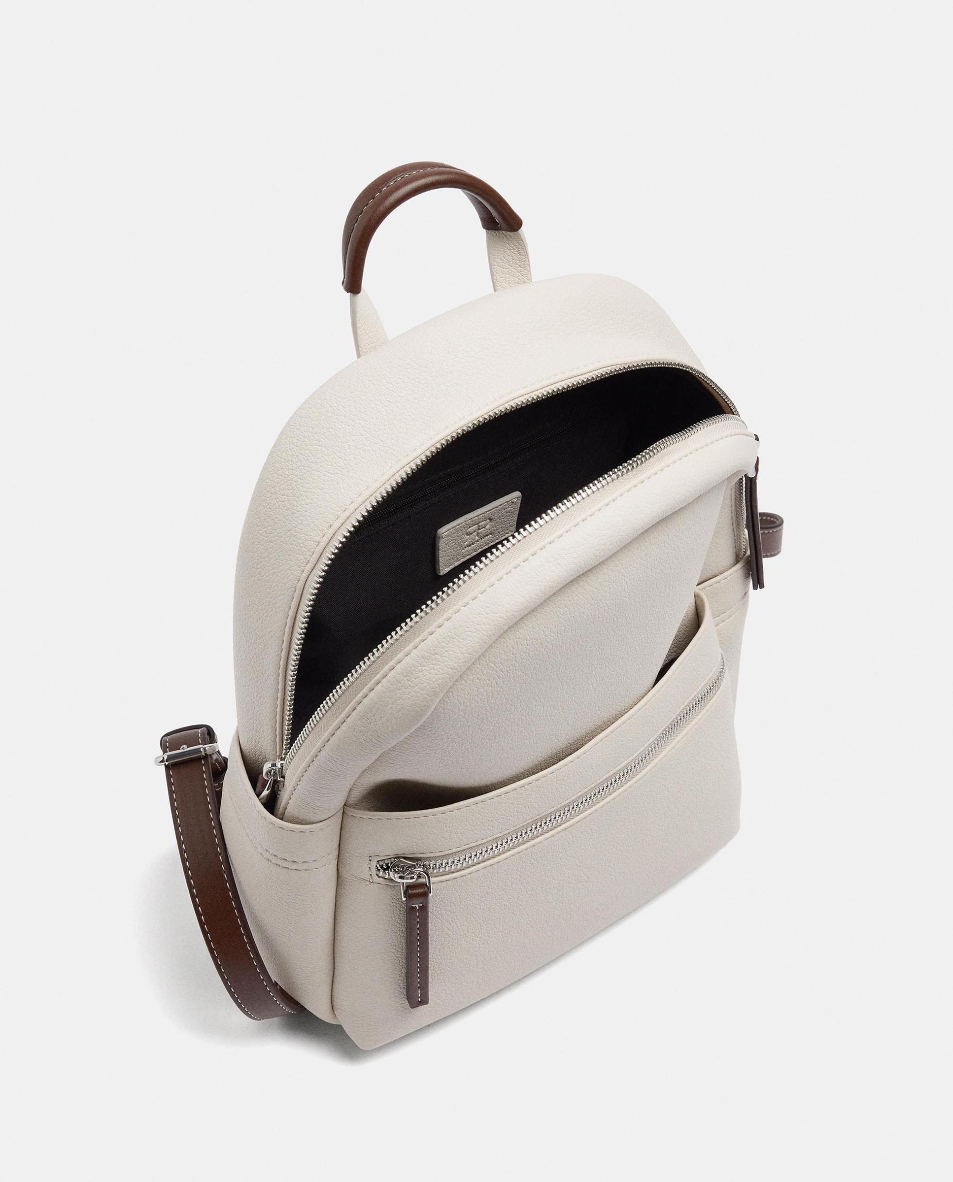 Mochila de mujer con cierre de cremallera y llavero extraíble en liso - Parfois - Crudo Crudo-4