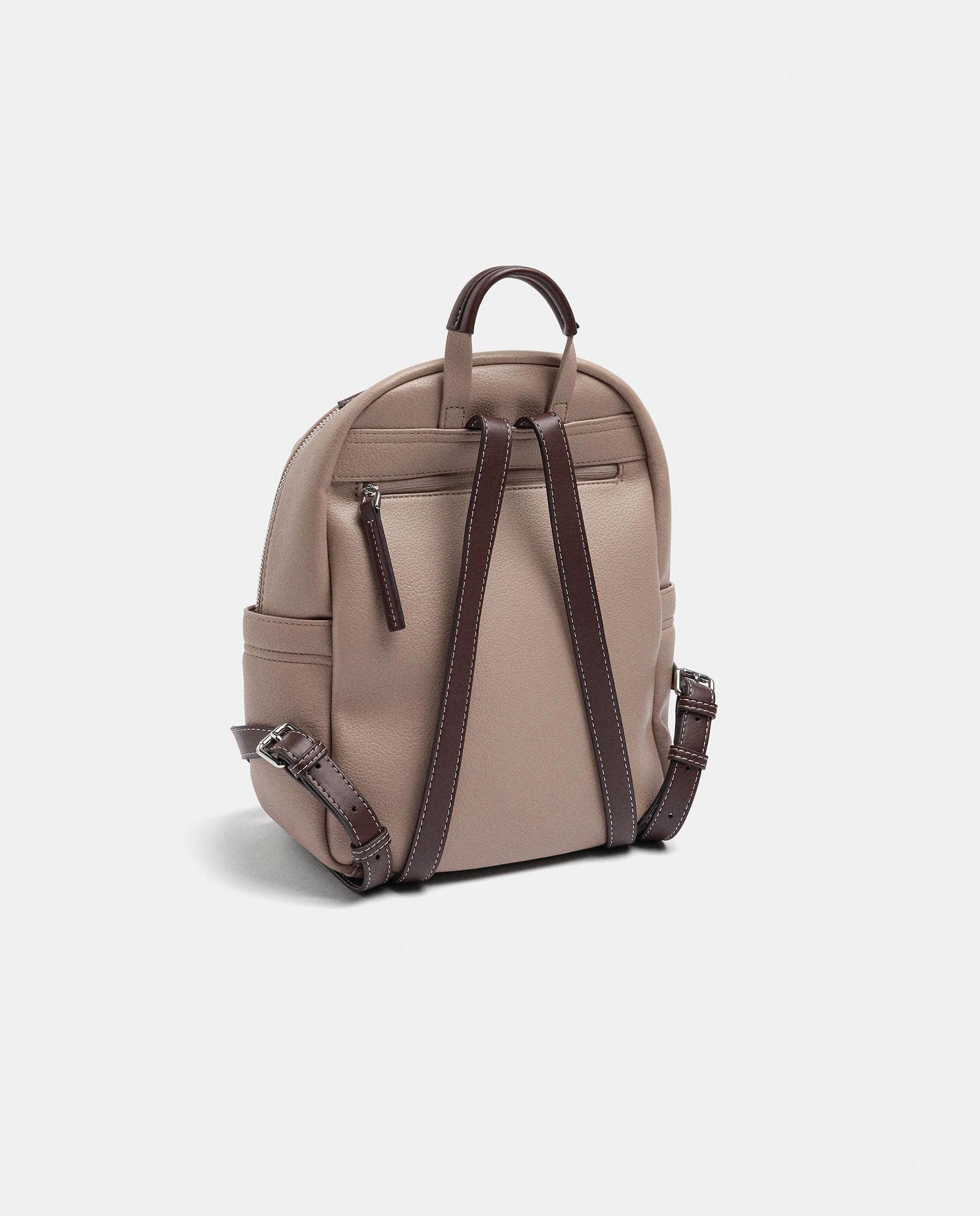 Mochila de mujer con cierre de cremallera y llavero extraíble en liso - Parfois - Topo Topo-2