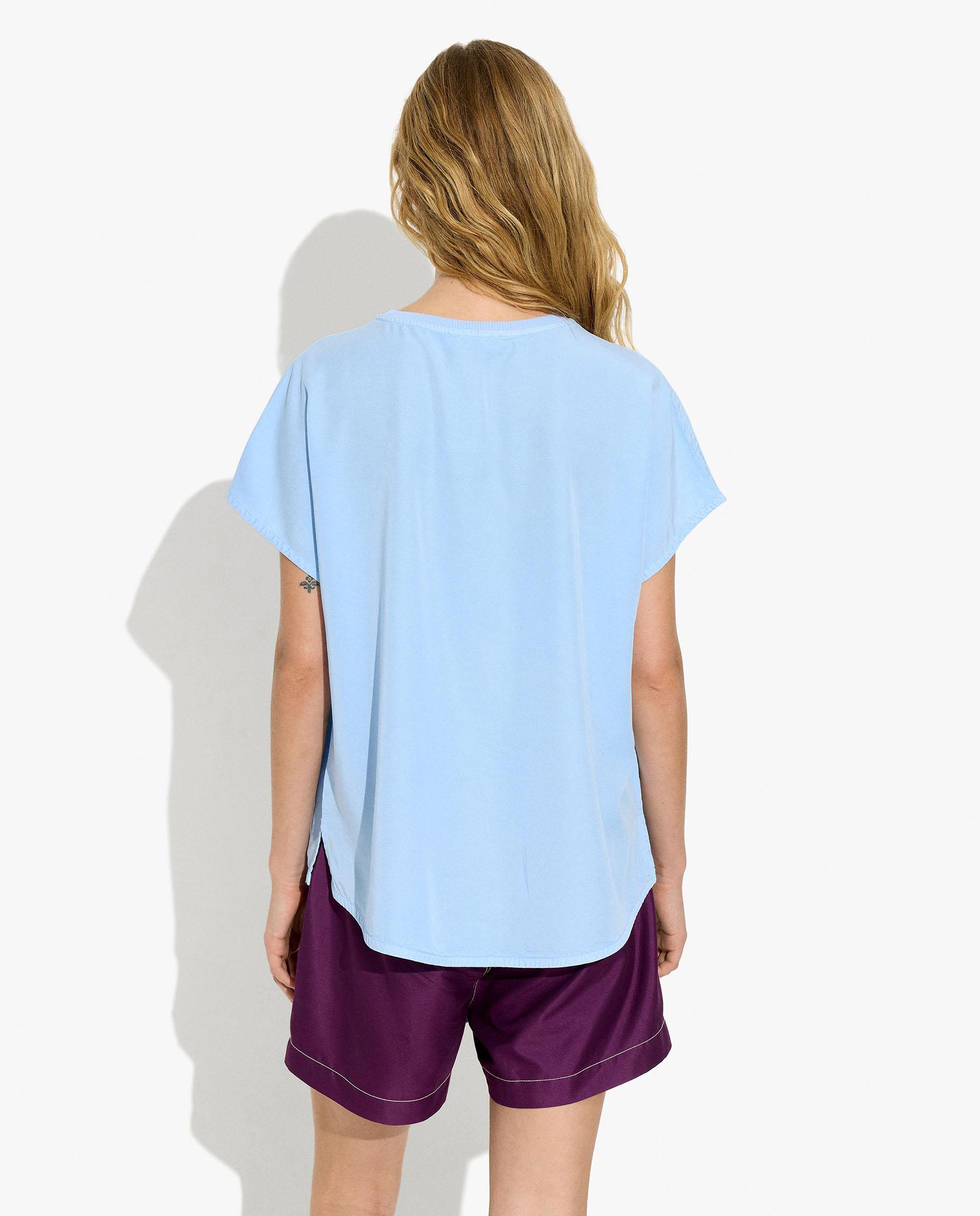 Camiseta de mujer 100% liocel de manga corta en liso - Parfois - Azul Azul-4