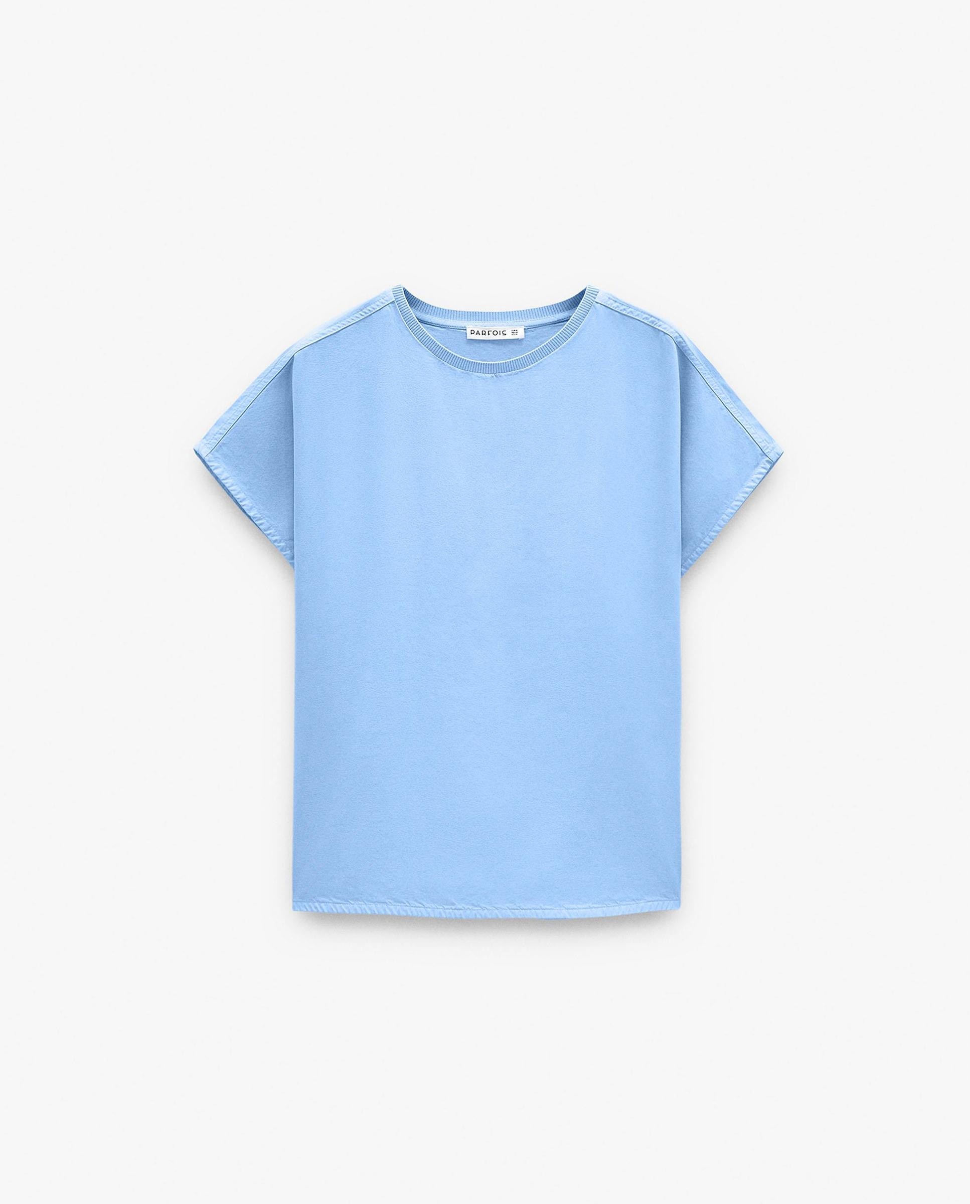 Camiseta de mujer 100% liocel de manga corta en liso - Parfois - Azul Azul-6