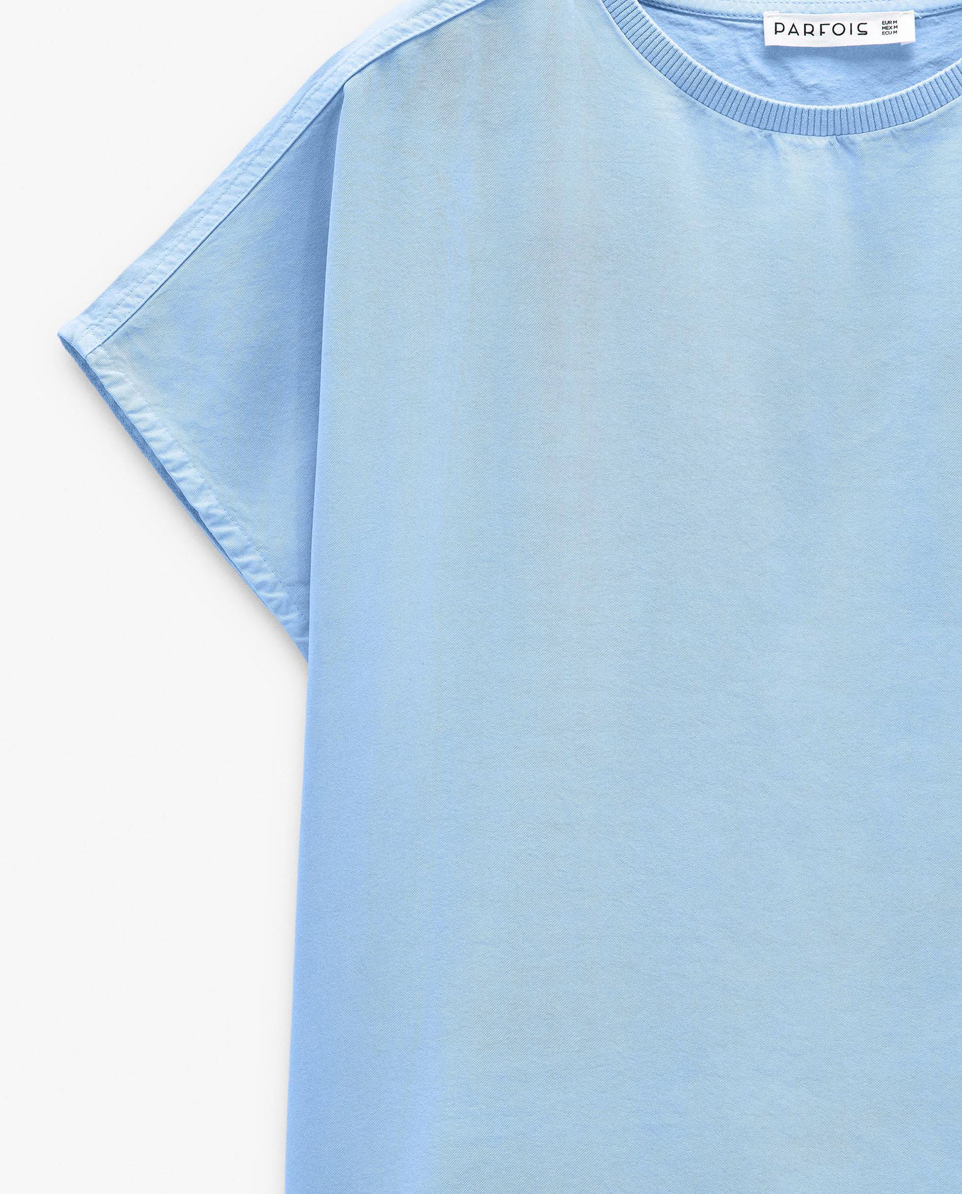 Camiseta de mujer 100% liocel de manga corta en liso - Parfois - Azul Azul-5