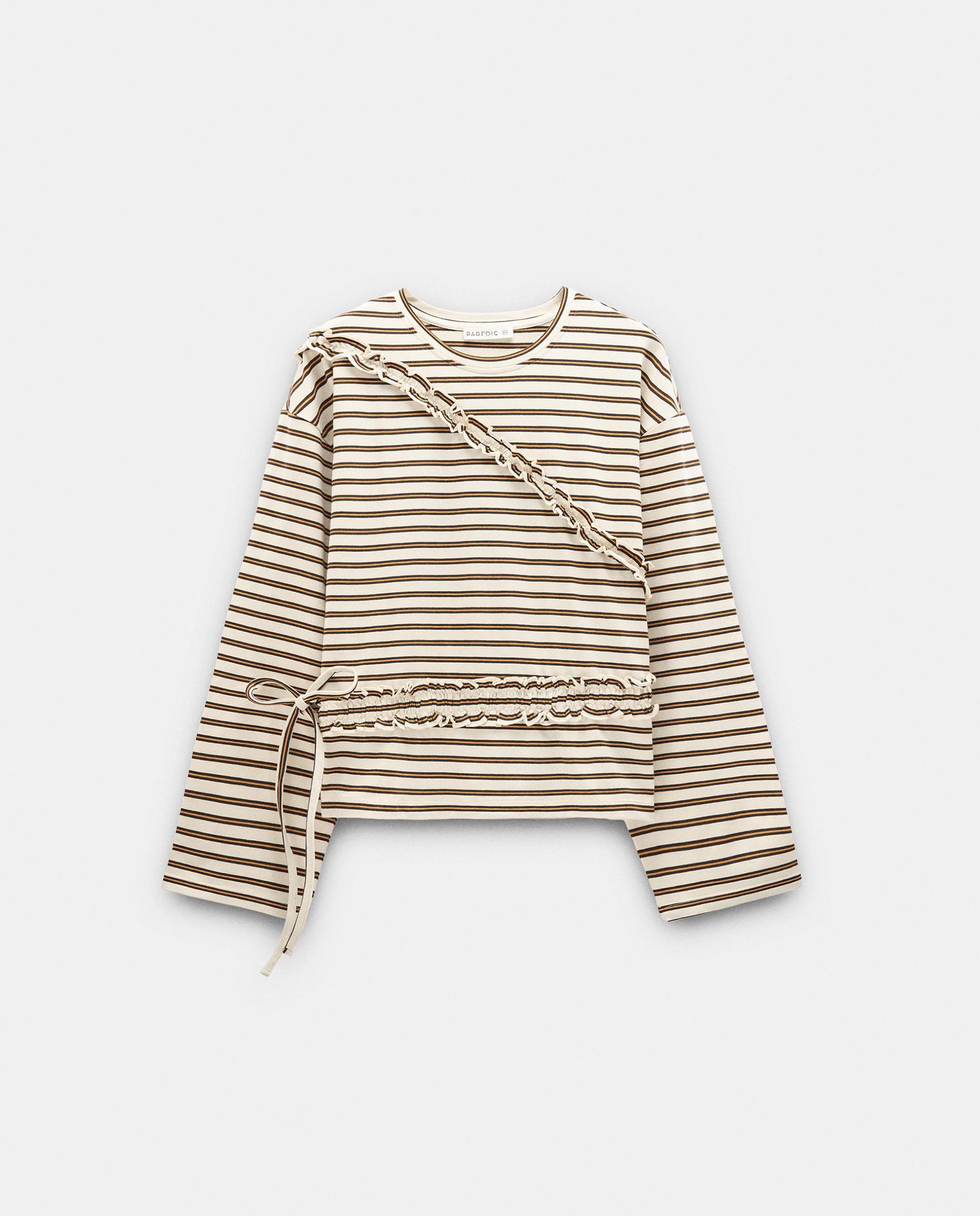 Camiseta de mujer de manga larga con estampado de rayas - Parfois - Crudo Crudo-6