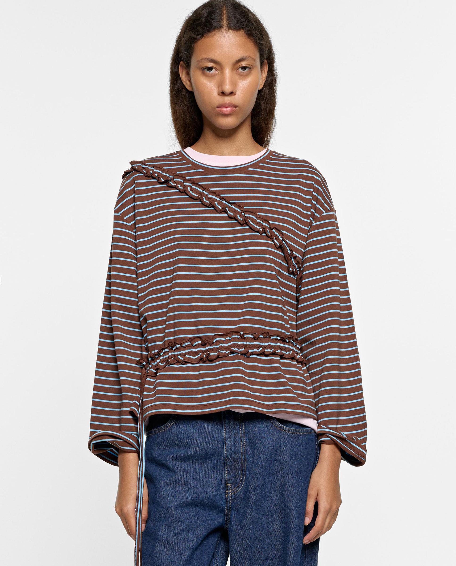 Camiseta de mujer de manga larga con estampado de rayas - Parfois - Marrón oscuro Marrón oscuro-1