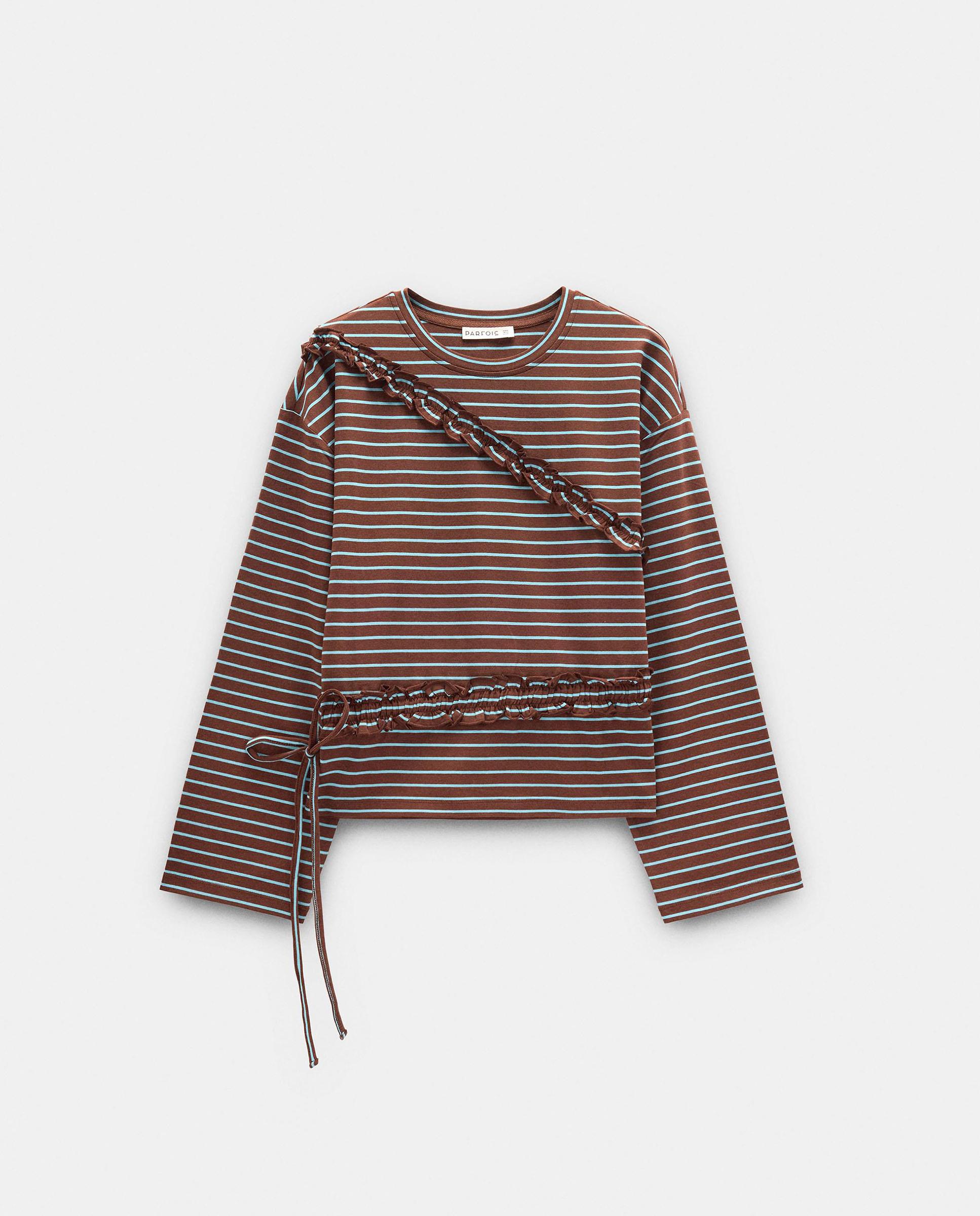 Camiseta de mujer de manga larga con estampado de rayas - Parfois - Marrón oscuro Marrón oscuro-6
