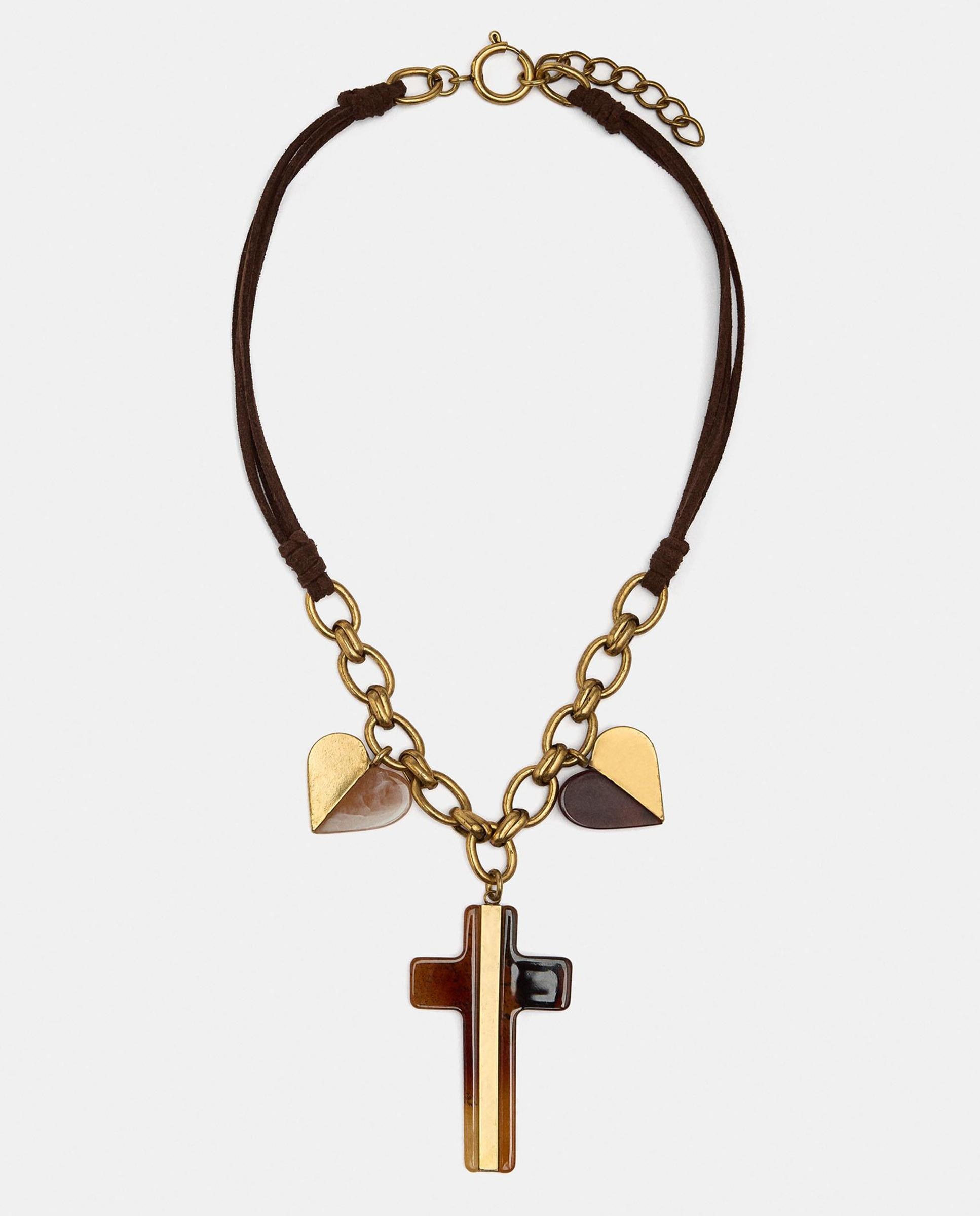 Imagen 0 de Collar de cordón con abalorios de corazones y cruz Multicolor