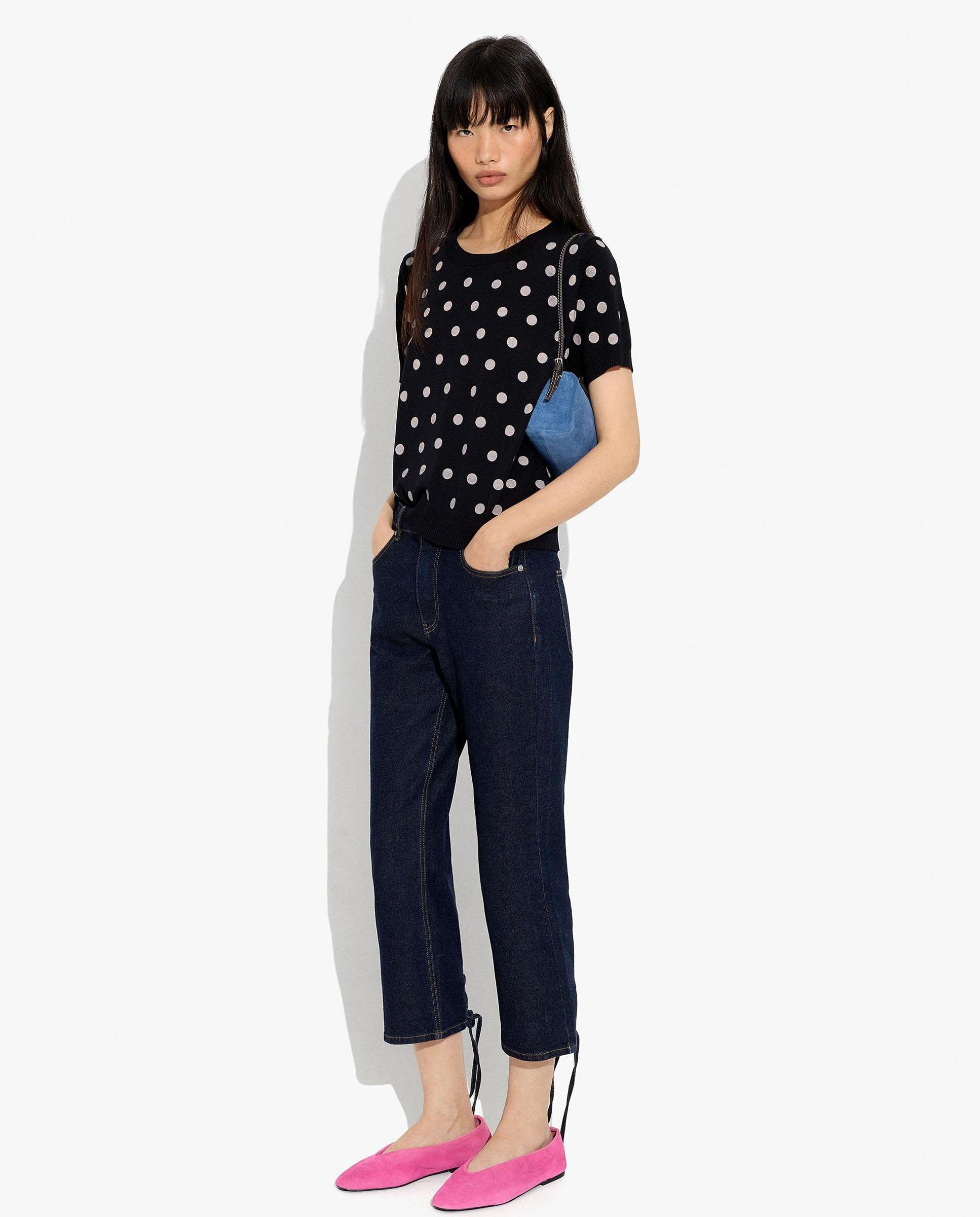 Jersey de mujer de punto de manga corta con estampado de lunares - Parfois - Negro Negro-2