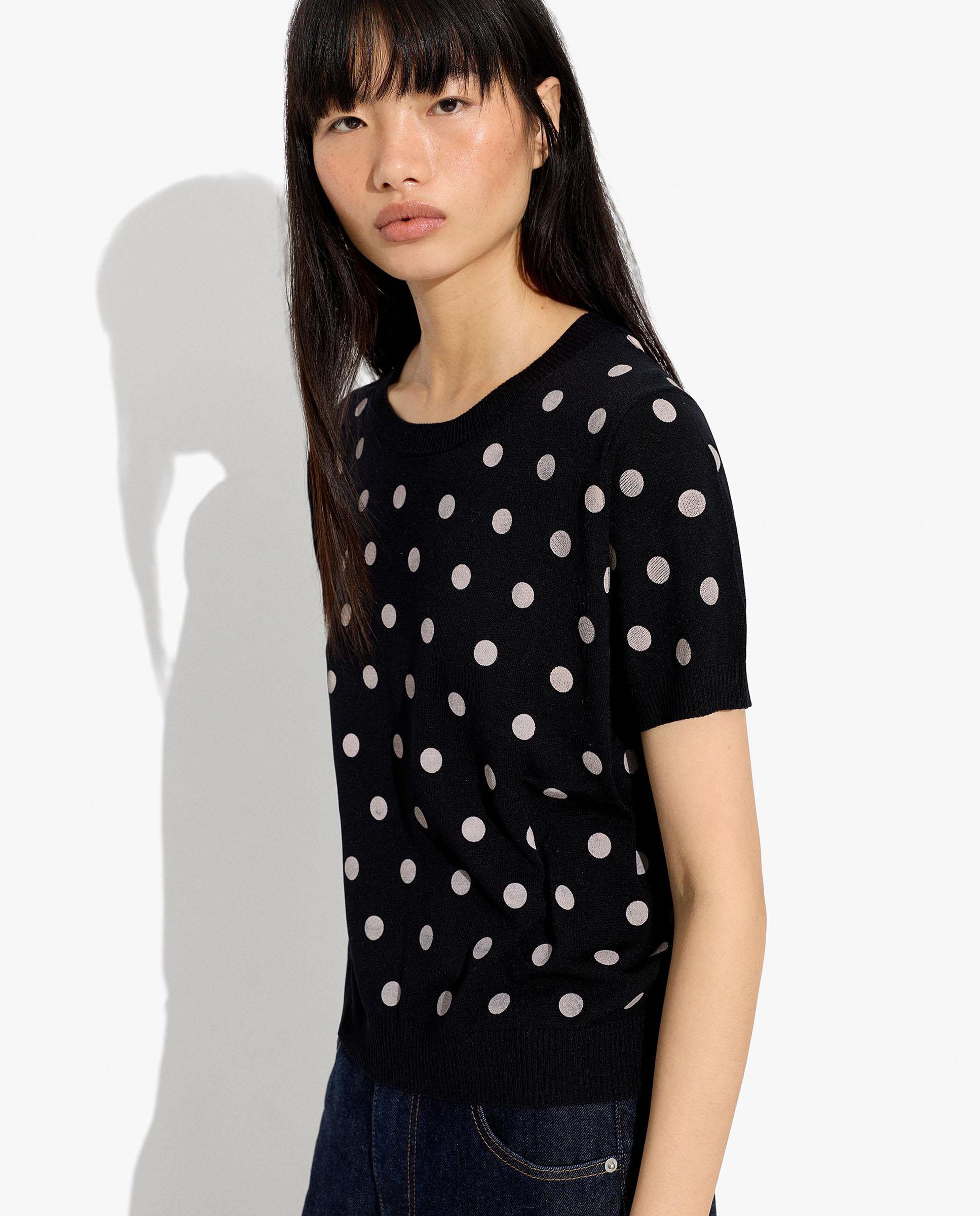 Jersey de mujer de punto de manga corta con estampado de lunares - Parfois - Negro Negro-3