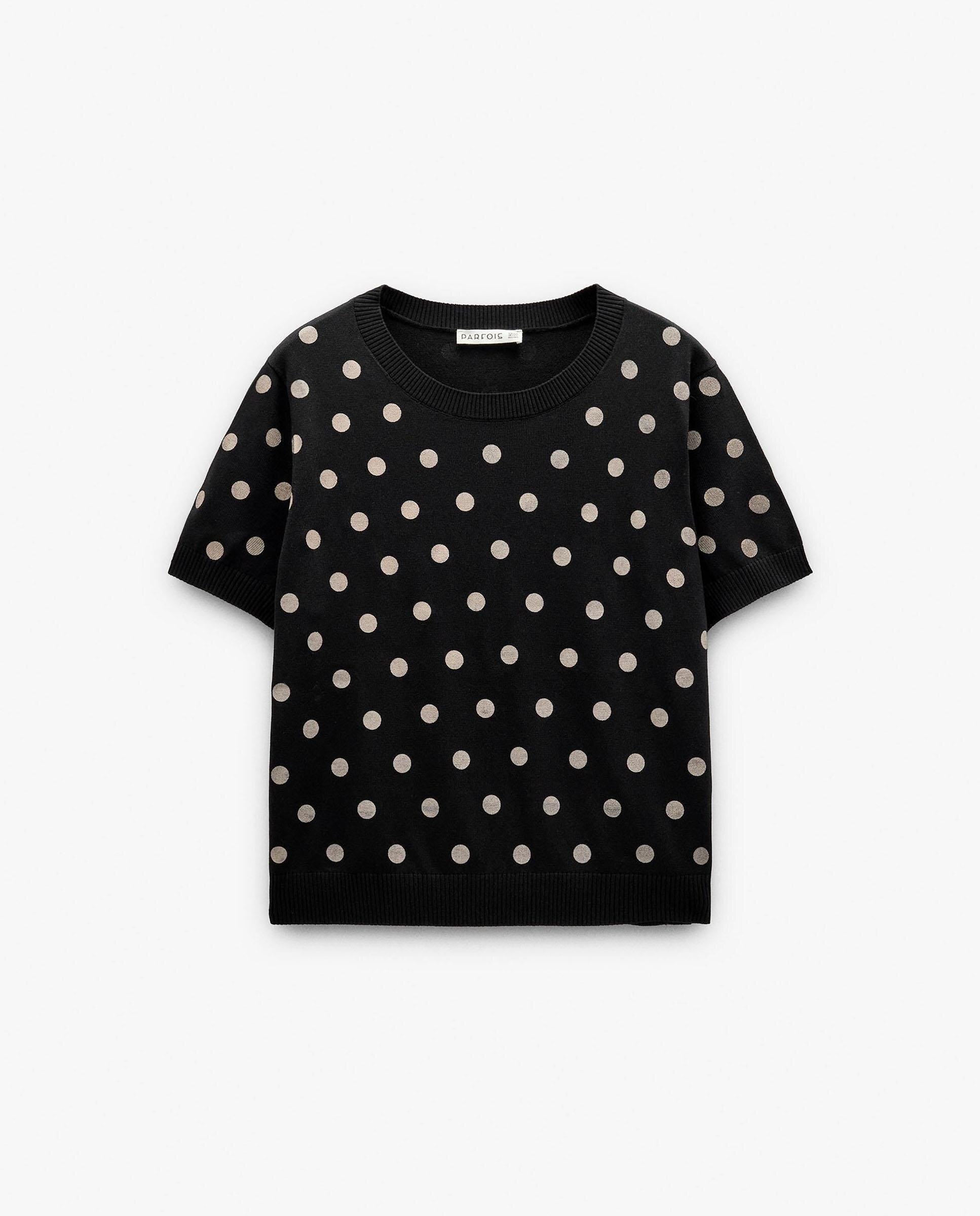 Jersey de mujer de punto de manga corta con estampado de lunares - Parfois - Negro Negro-6