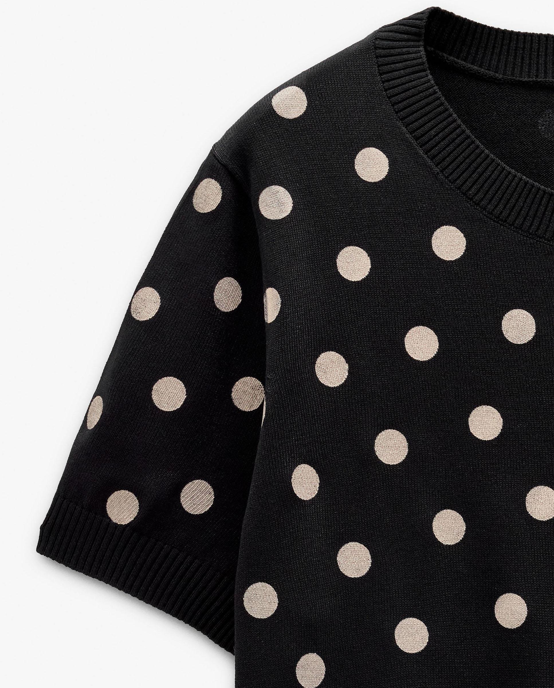 Jersey de mujer de punto de manga corta con estampado de lunares - Parfois - Negro Negro-5