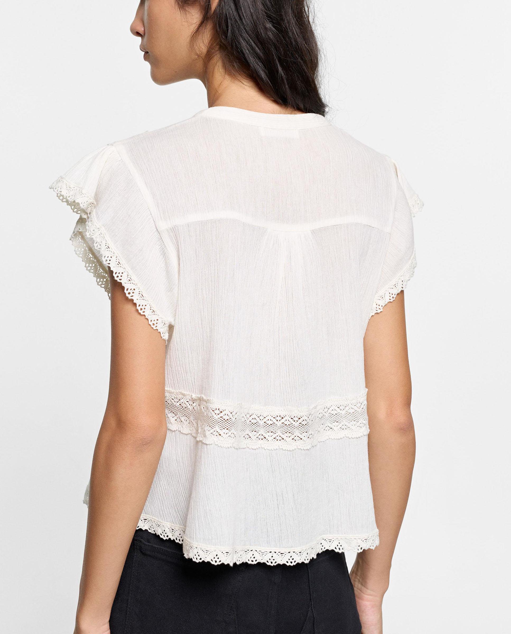 Blusa de mujer 100% algodón de manga corta con bordados - Parfois - Blanco Blanco-4