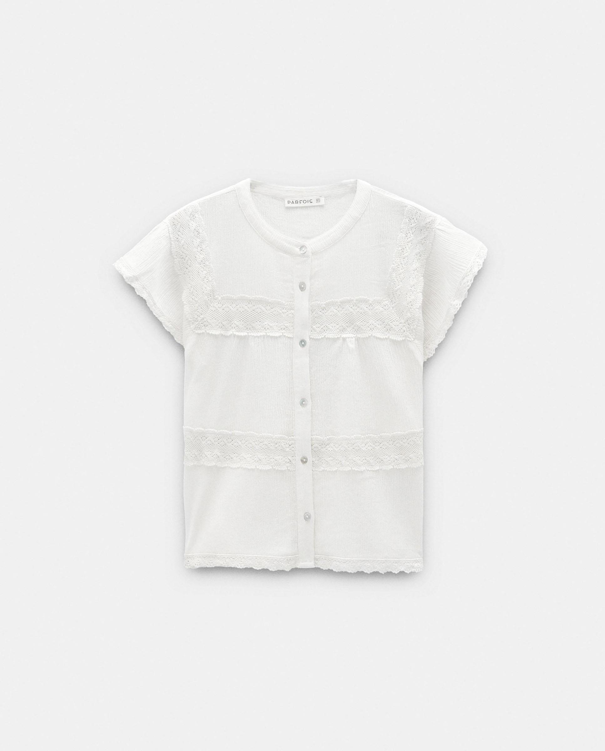 Blusa de mujer 100% algodón de manga corta con bordados - Parfois - Blanco Blanco-6