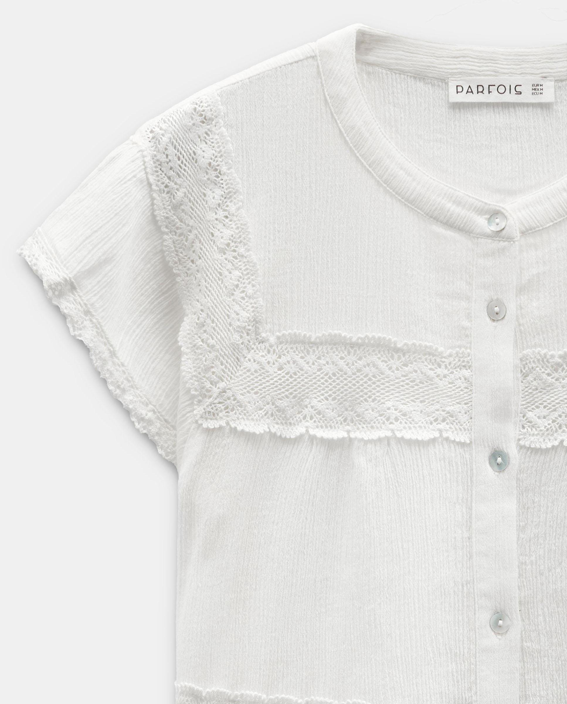 Blusa de mujer 100% algodón de manga corta con bordados - Parfois - Blanco Blanco-5