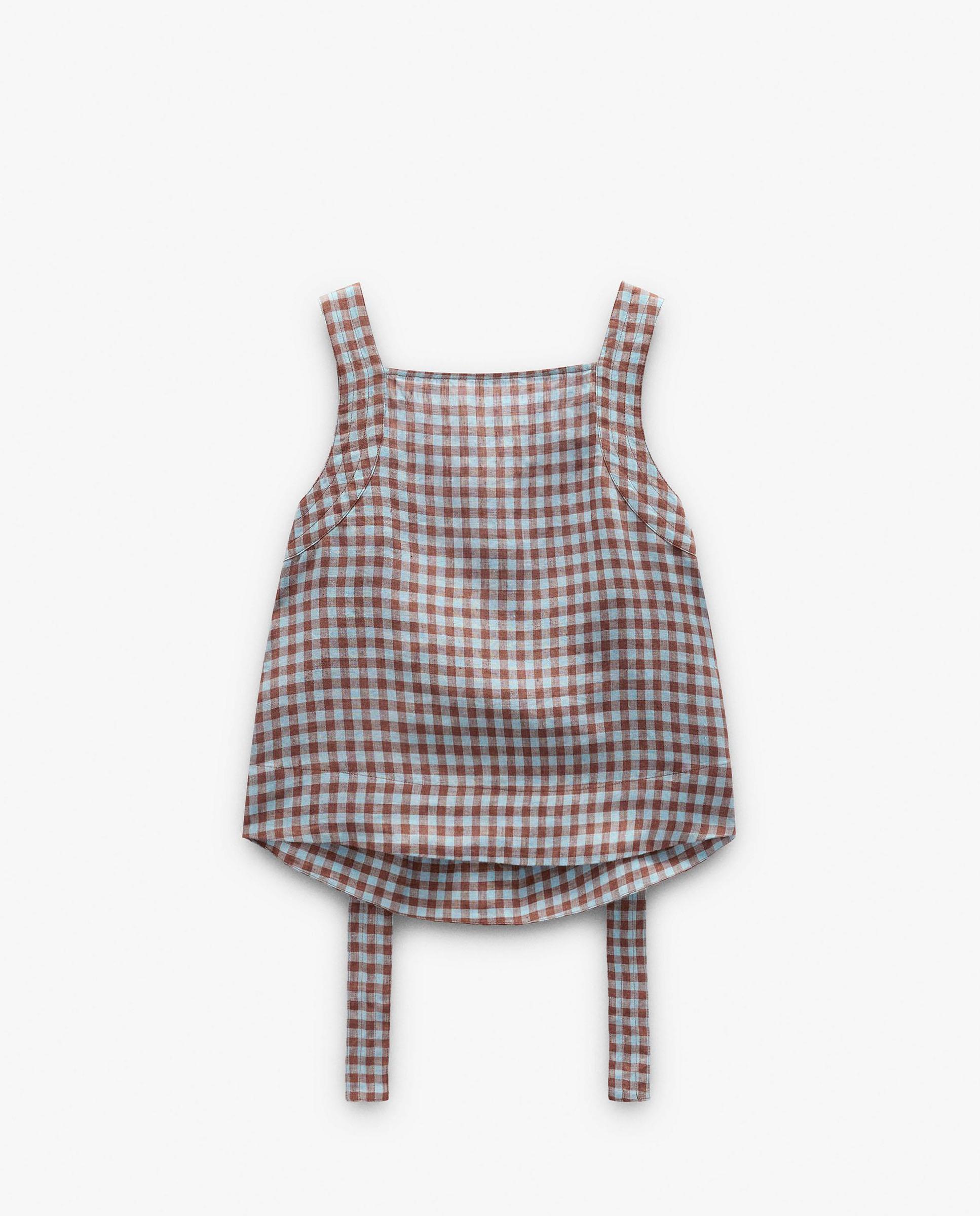 Imagen 6 de Top de mujer 100% lino de tirantes con estampado vichy - Parfois - Azul Azul