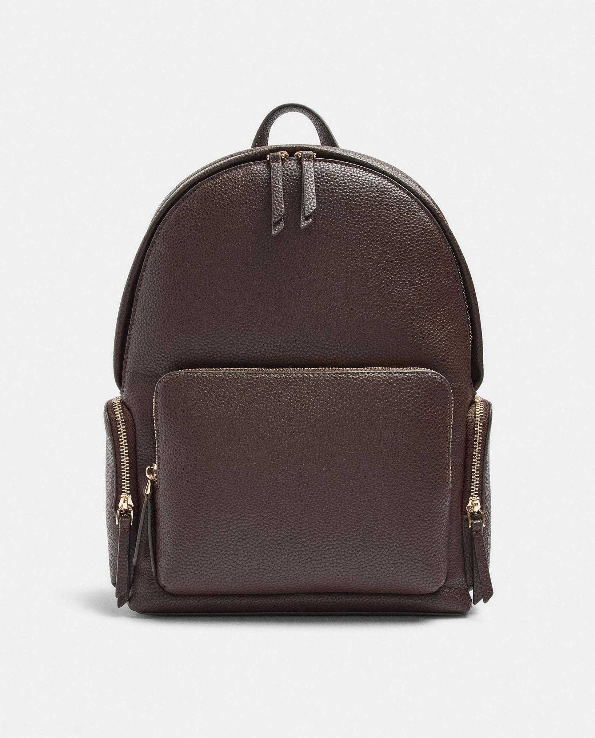 Mochila de mujer con cierre de cremallera en liso - Parfois - Marrón oscuro Marrón oscuro-1