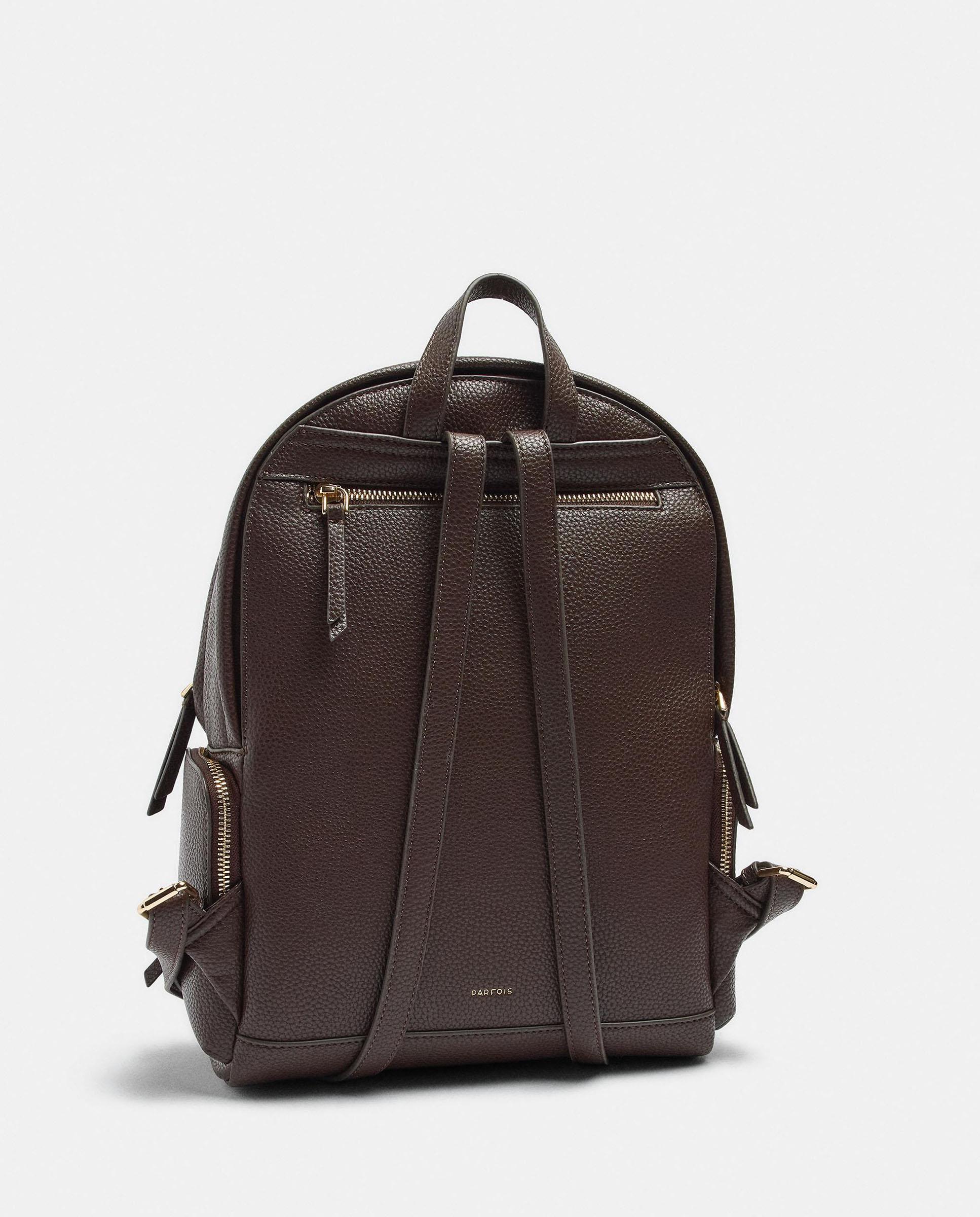 Mochila de mujer con cierre de cremallera en liso - Parfois - Marrón oscuro Marrón oscuro-2