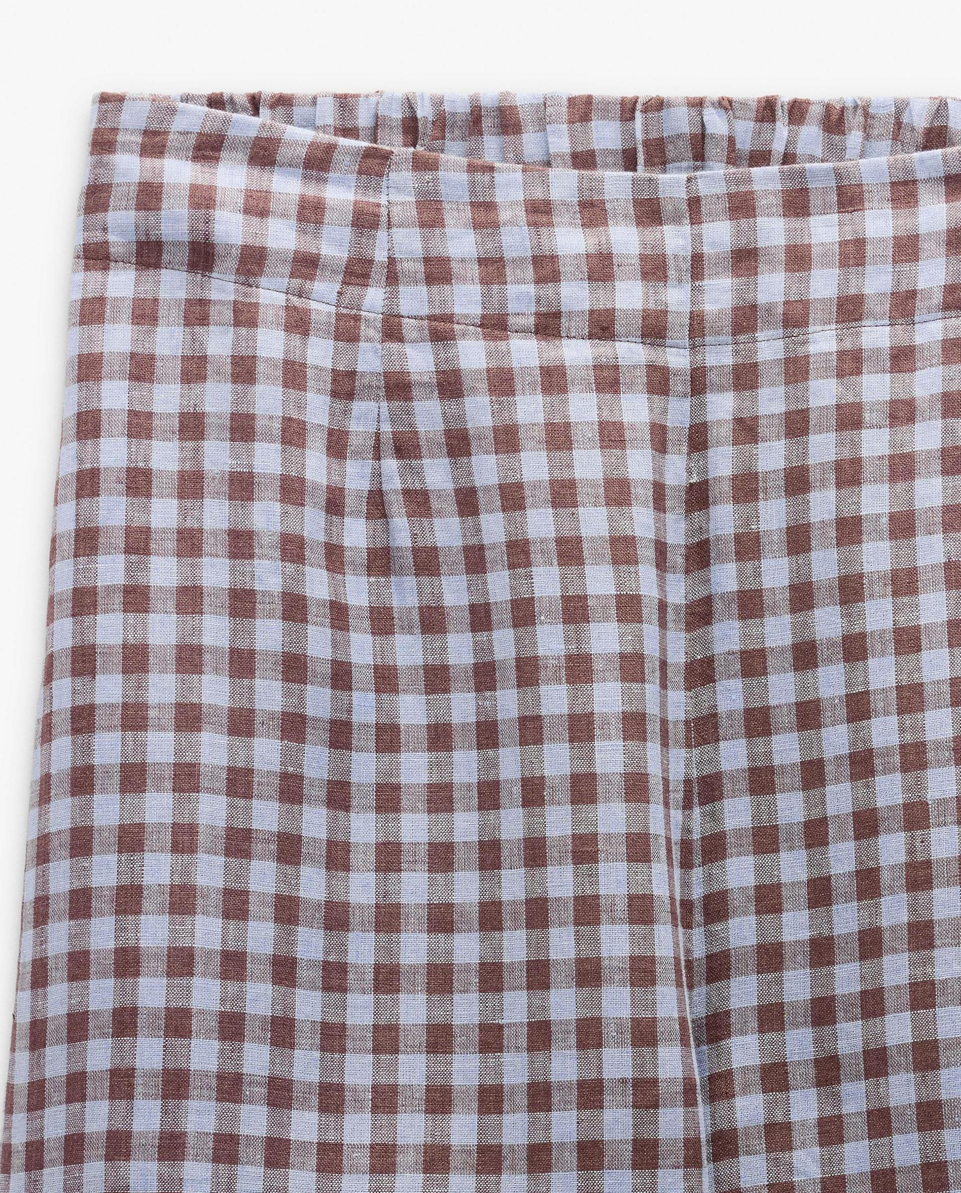 Pantalones anchos de mujer 100% lino con estampado vichy - Parfois - Azul Azul-5