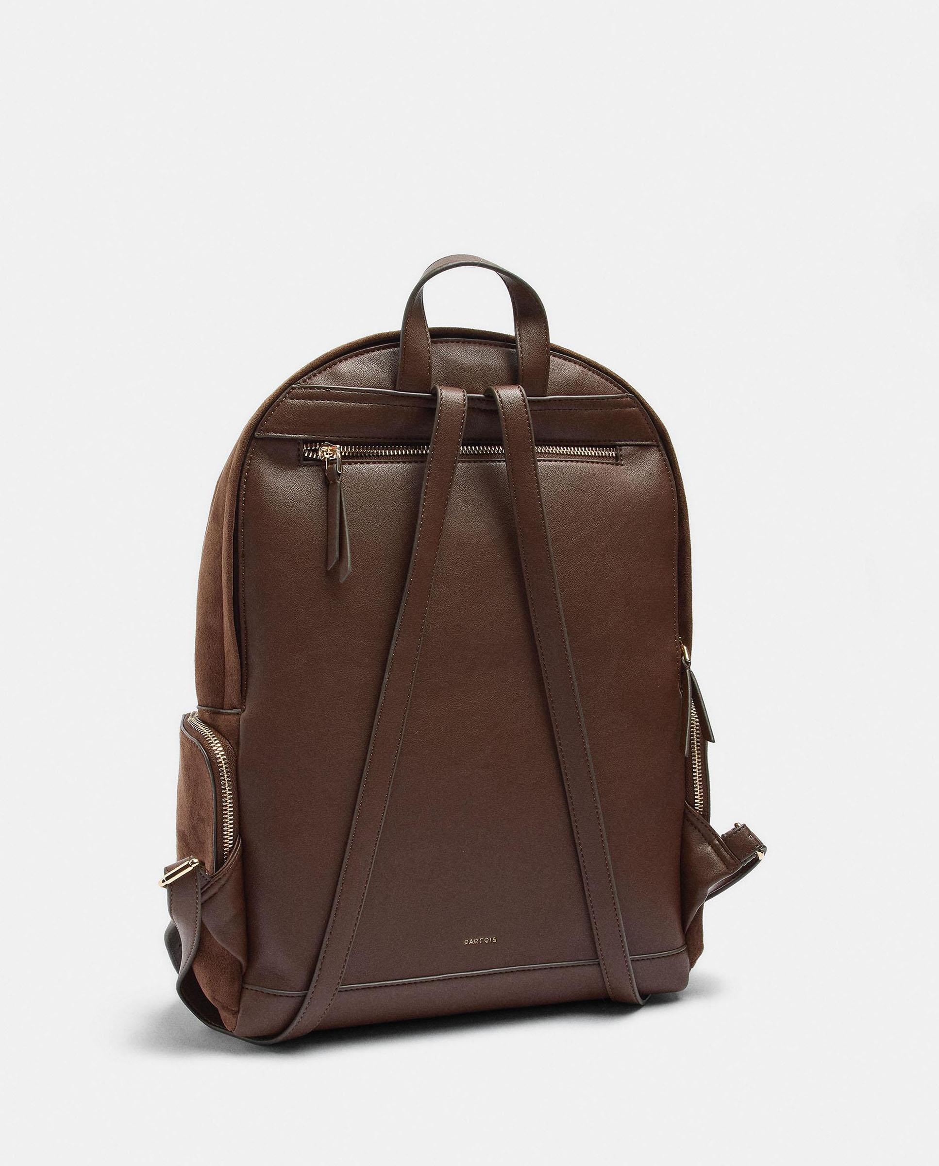 Mochila de mujer con cierre de cremallera en liso - Parfois - Marrón oscuro Marrón oscuro-2