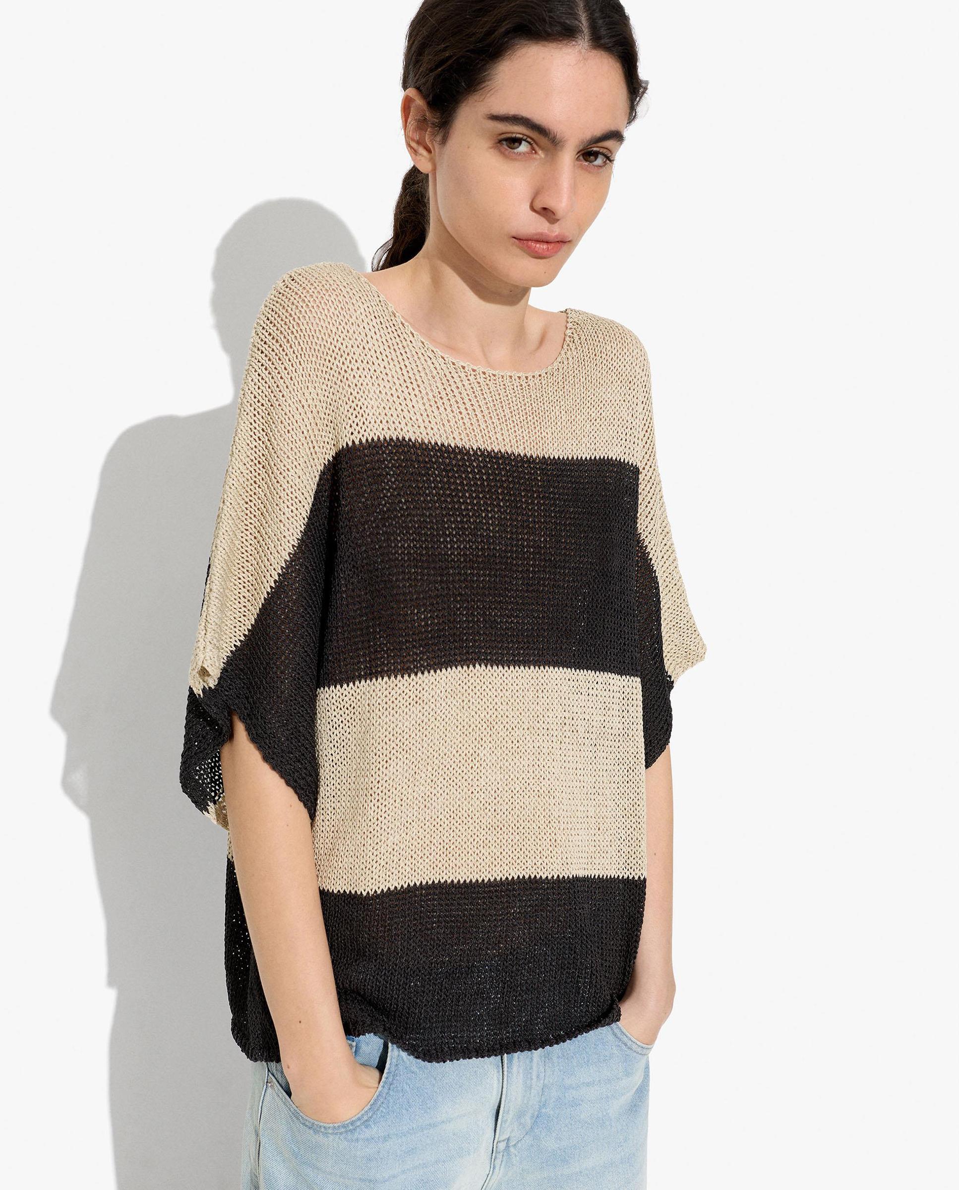 Jersey de mujer de punto con manga fluida y estampado de rayas - Parfois - Natural Natural-1