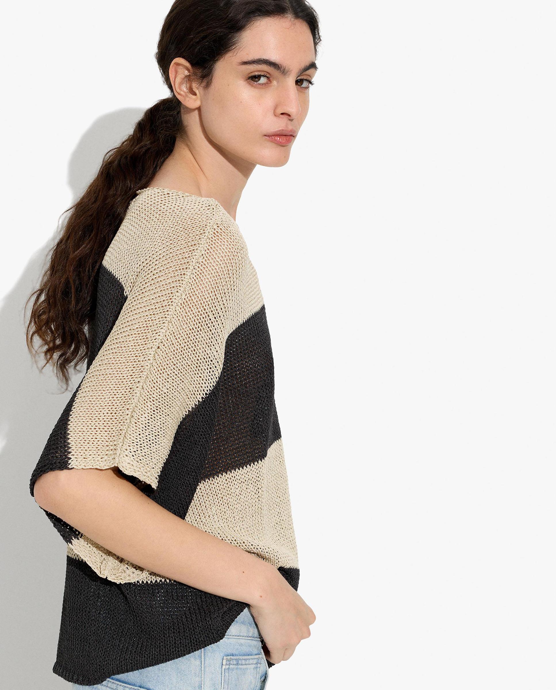 Jersey de mujer de punto con manga fluida y estampado de rayas - Parfois - Natural Natural-3
