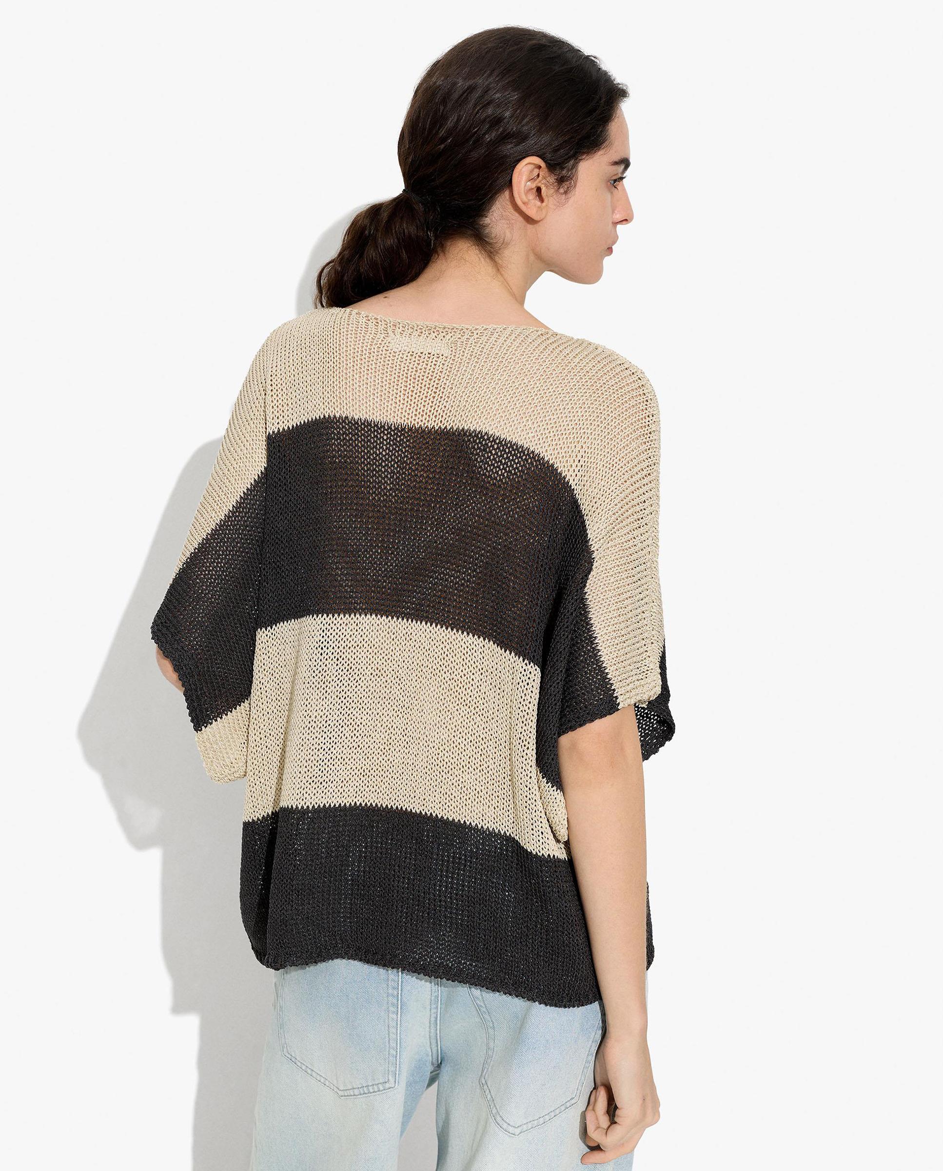 Jersey de mujer de punto con manga fluida y estampado de rayas - Parfois - Natural Natural-4