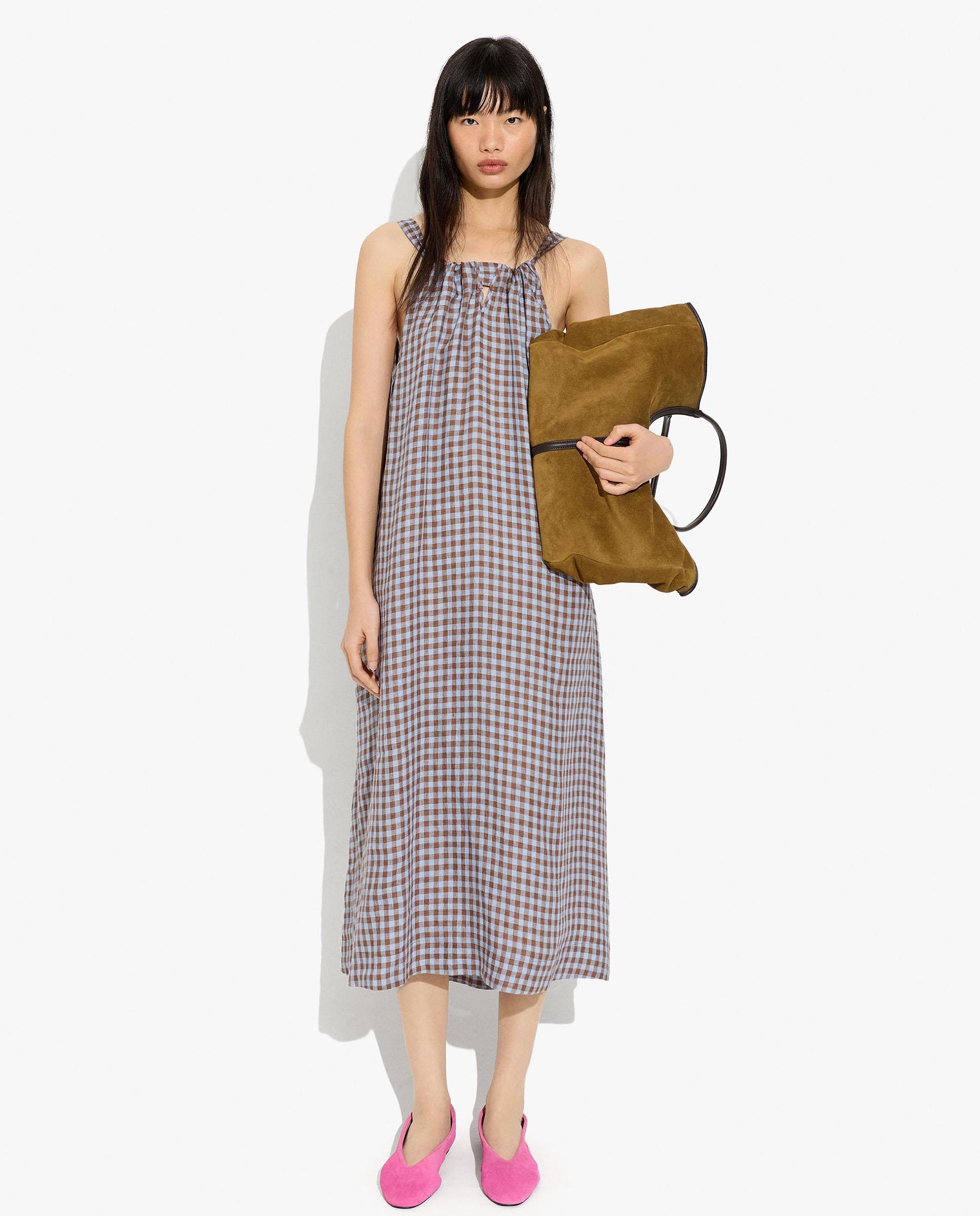 Vestido midi 100% lino con estampado vichy - Parfois - Multicolor Multicolor-1