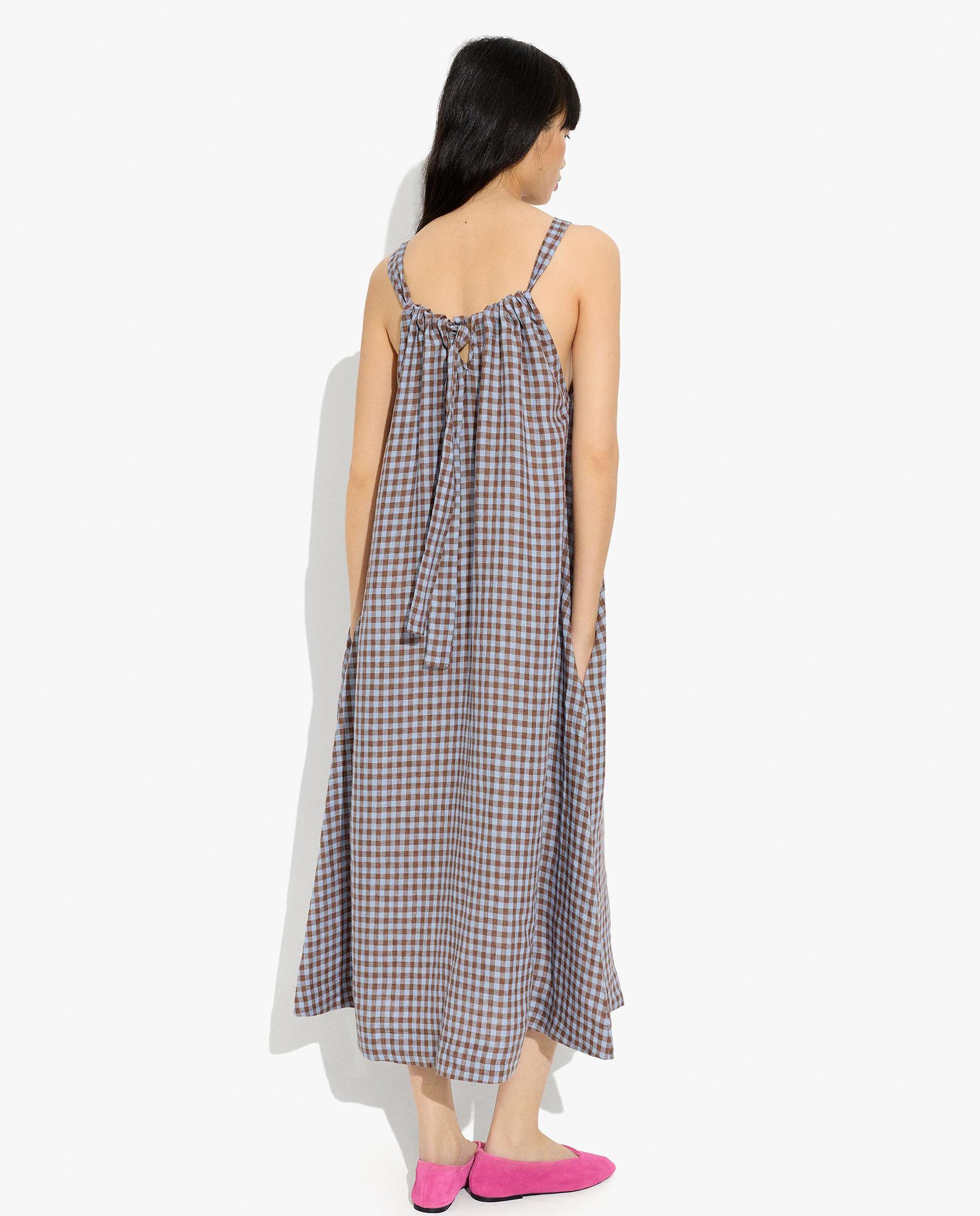 Vestido midi 100% lino con estampado vichy - Parfois - Multicolor Multicolor-4