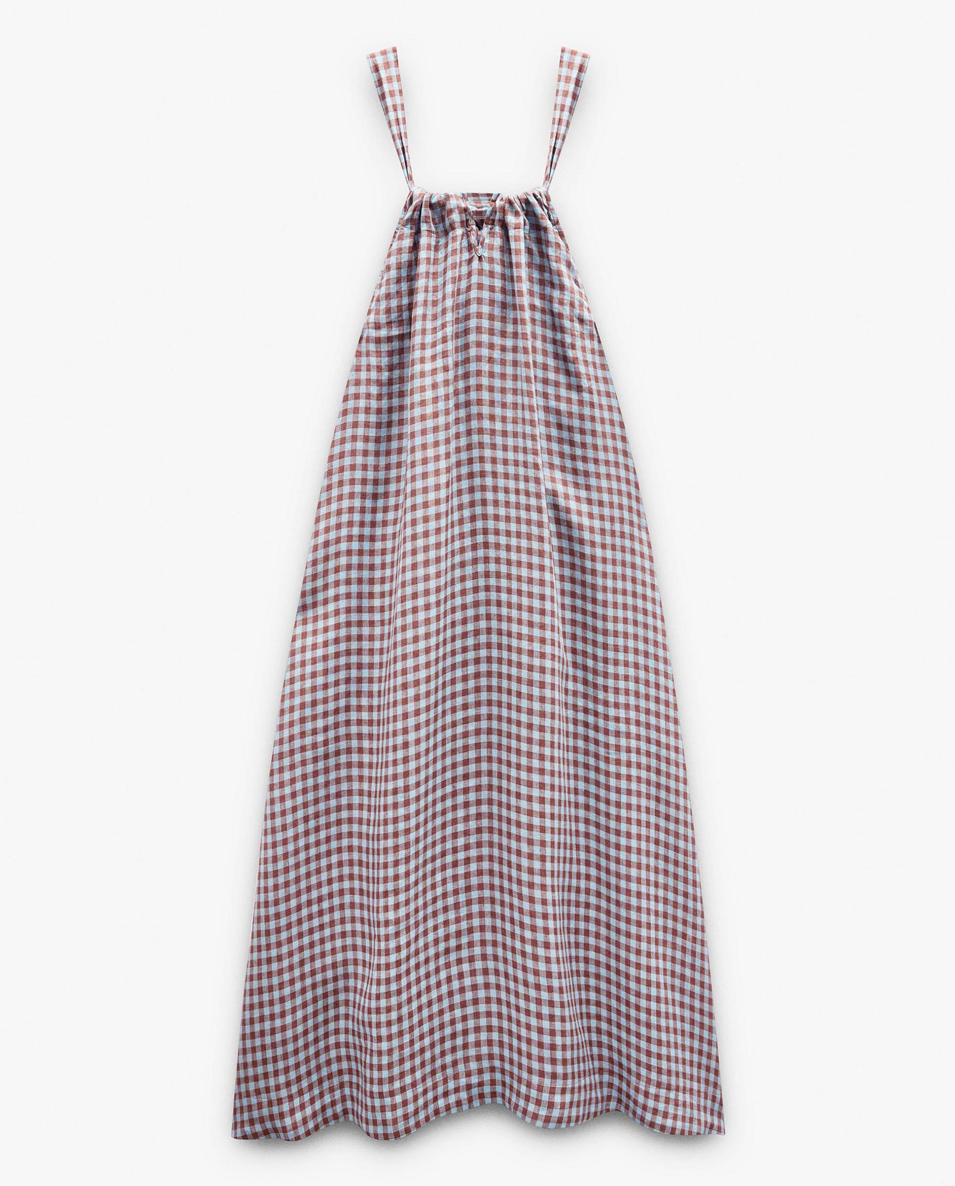 Vestido midi 100% lino con estampado vichy - Parfois - Multicolor Multicolor-6