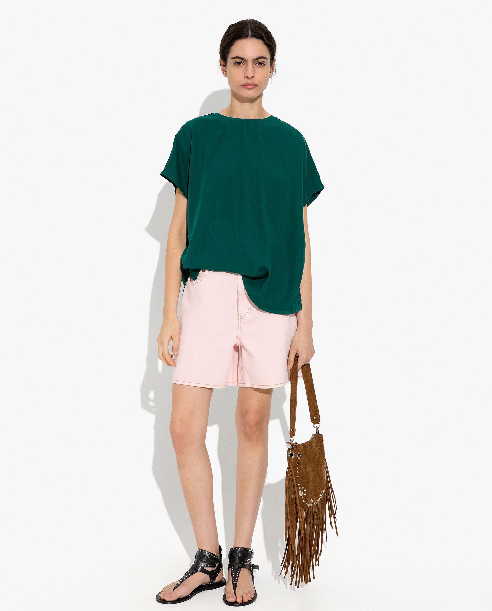 Camiseta de mujer 100% liocel de manga corta en liso - Parfois - Verde Verde-2