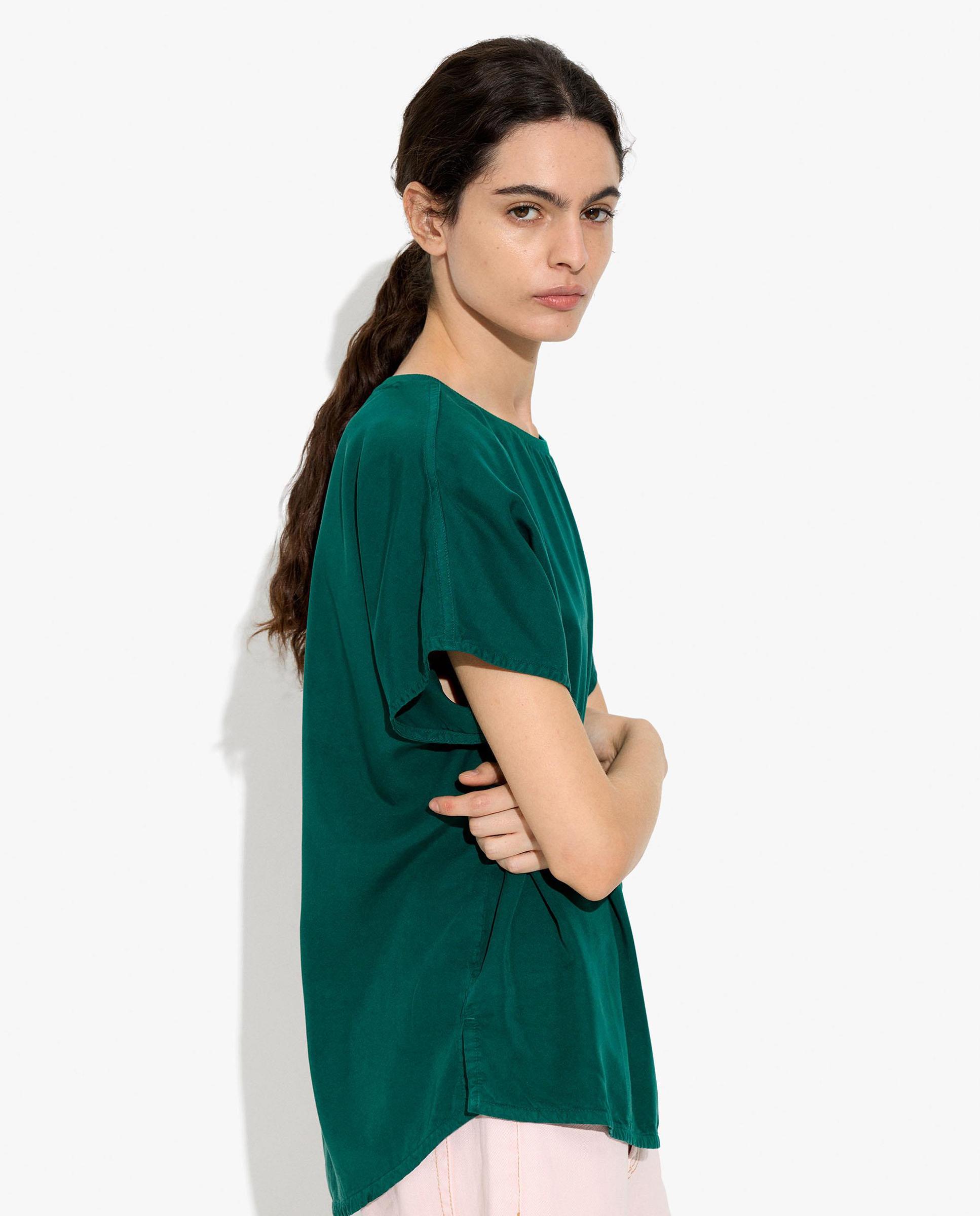 Camiseta de mujer 100% liocel de manga corta en liso - Parfois - Verde Verde-3