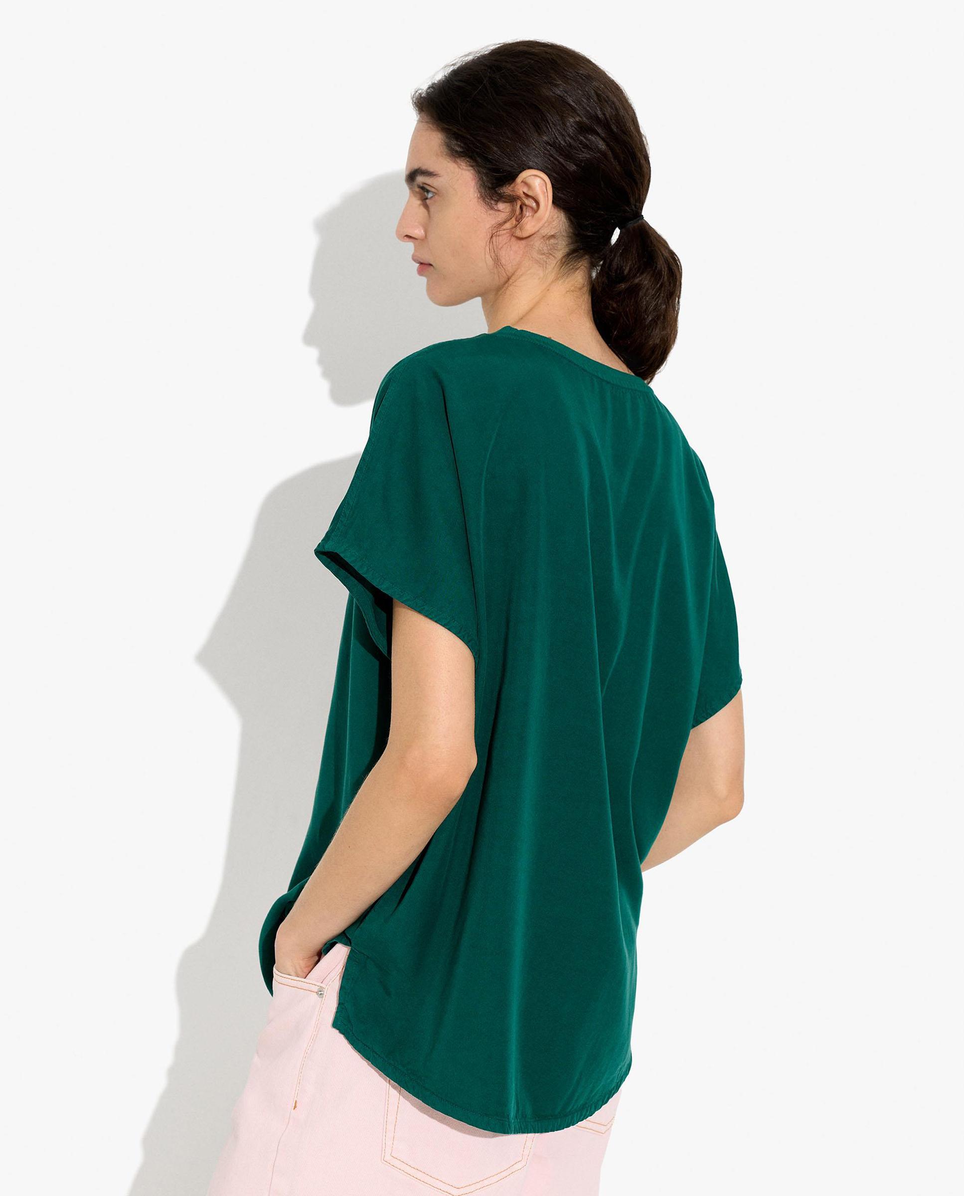 Camiseta de mujer 100% liocel de manga corta en liso - Parfois - Verde Verde-4