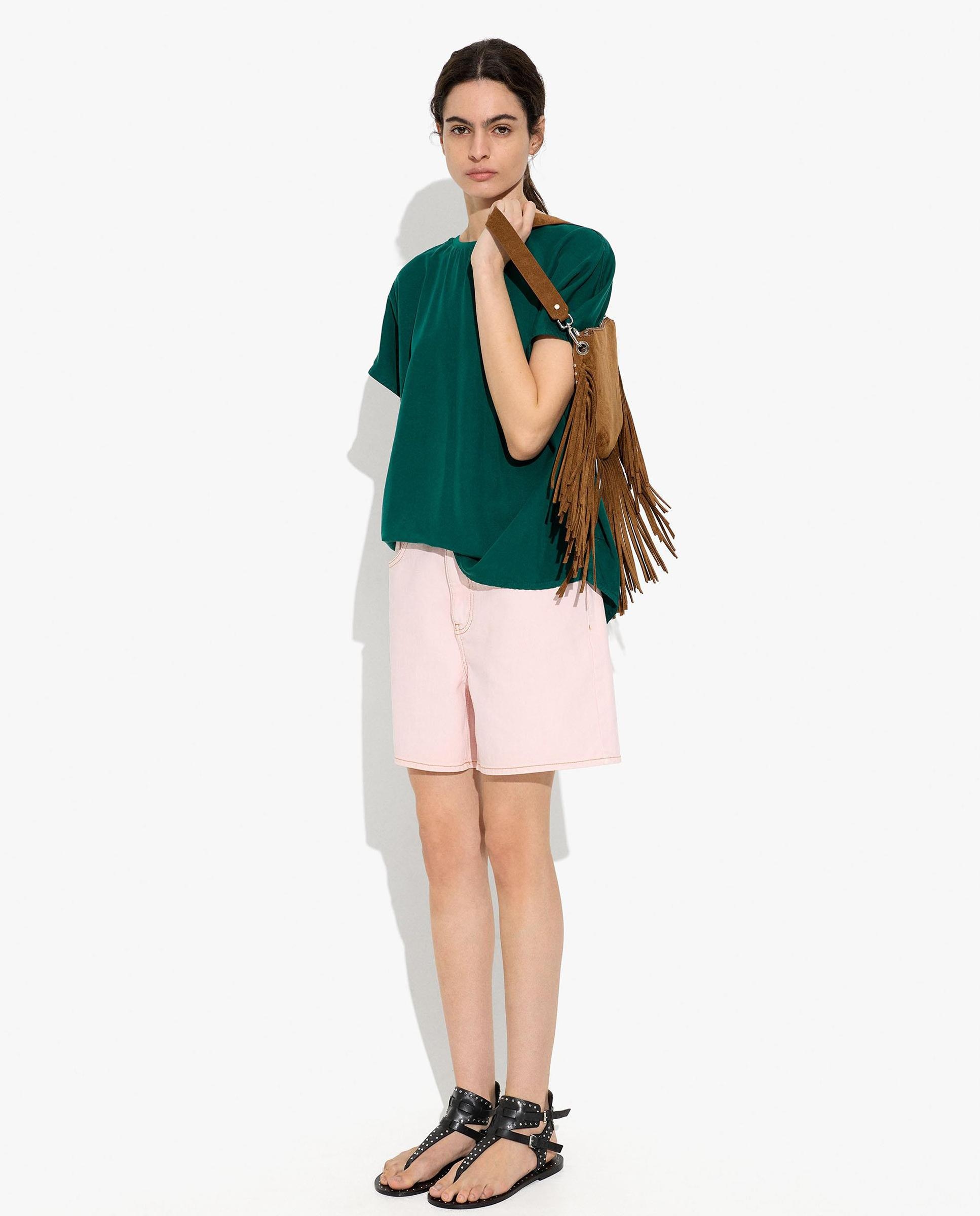 Camiseta de mujer 100% liocel de manga corta en liso - Parfois - Verde Verde-5