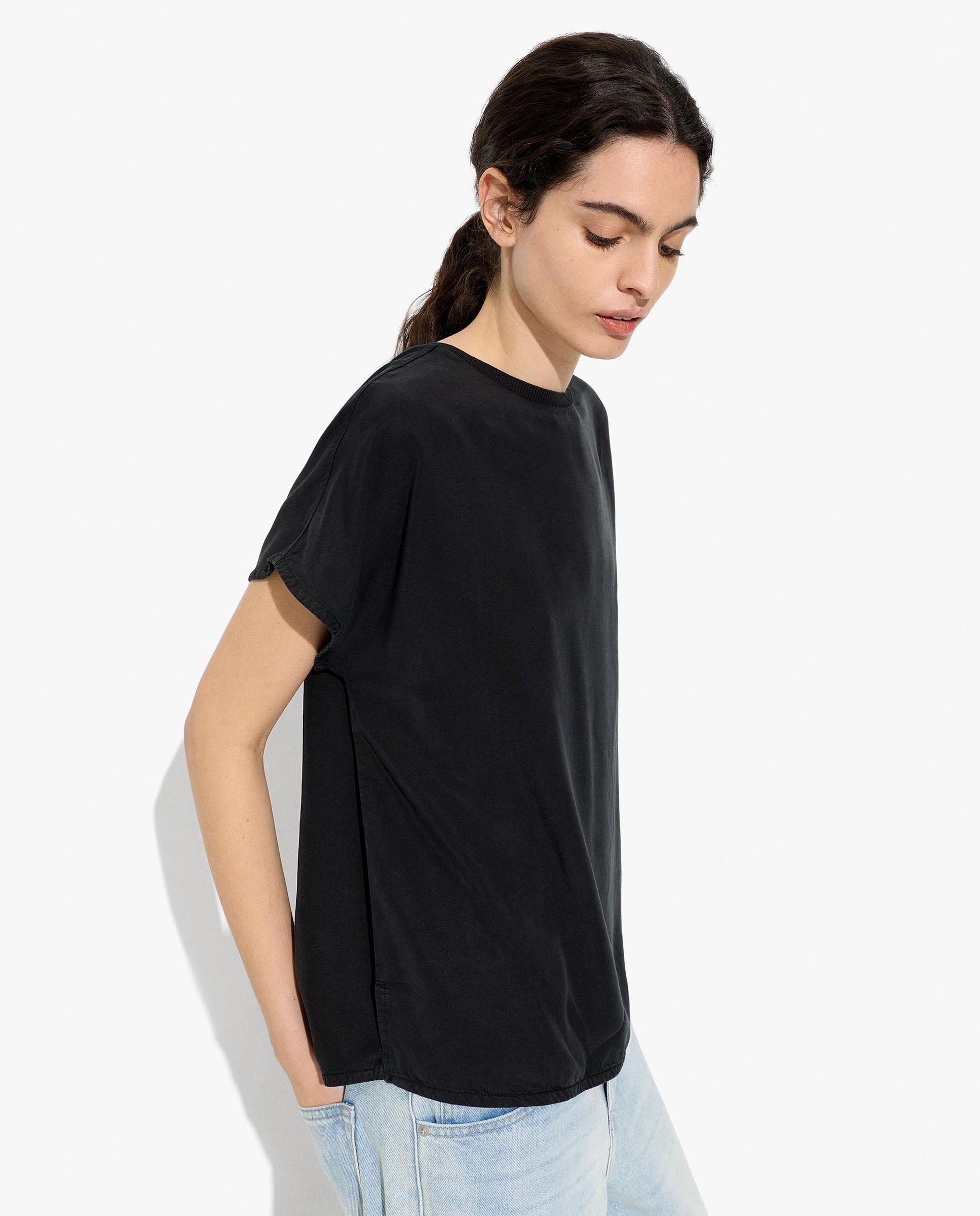 Camiseta de mujer 100% liocel de manga corta en liso - Parfois - Negro Negro-3