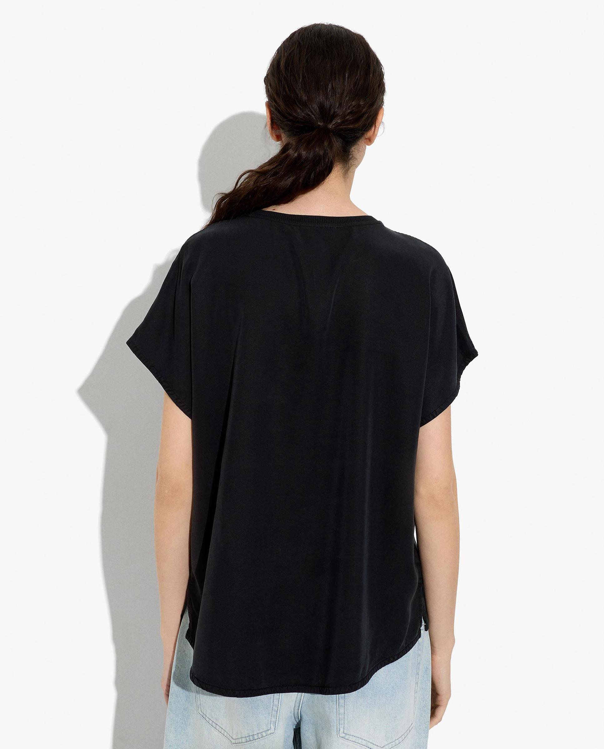 Camiseta de mujer 100% liocel de manga corta en liso - Parfois - Negro Negro-4