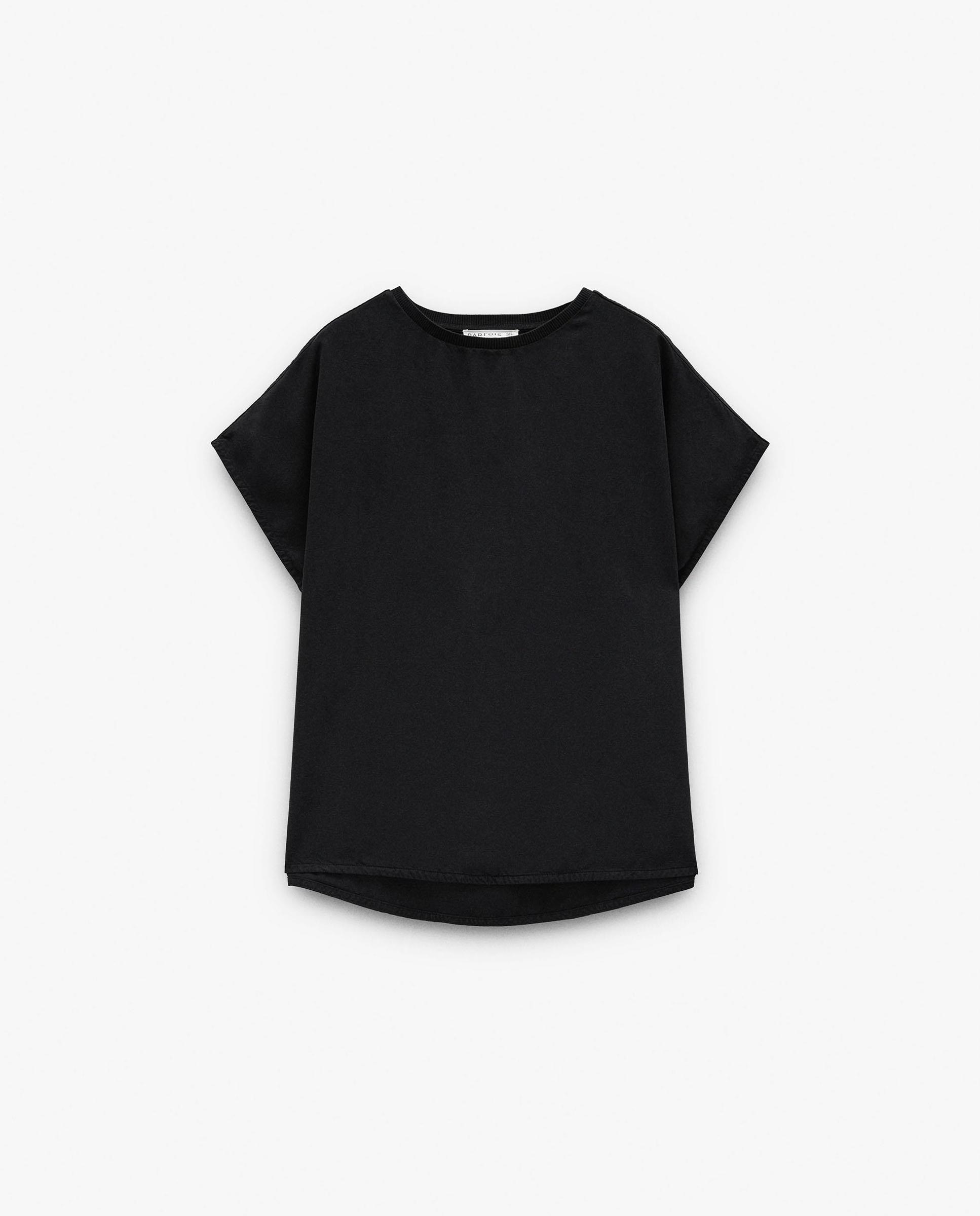 Camiseta de mujer 100% liocel de manga corta en liso - Parfois - Negro Negro-6